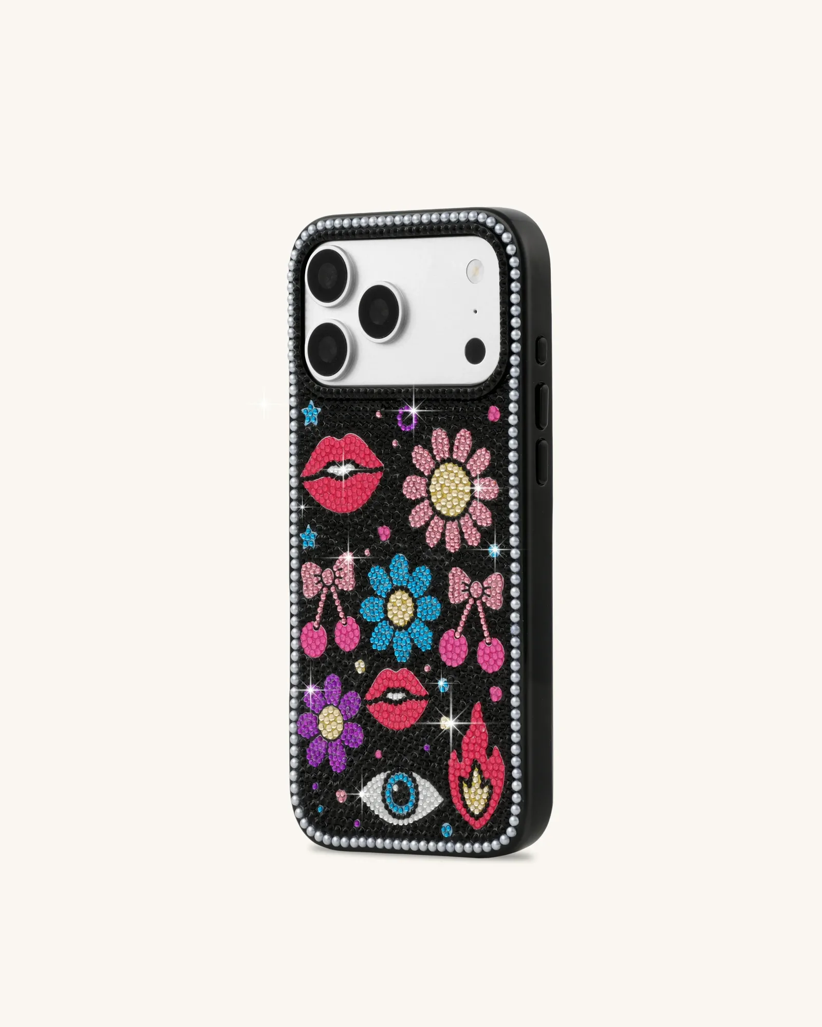Retro Icon Artificial Crystal Phone Case – Black