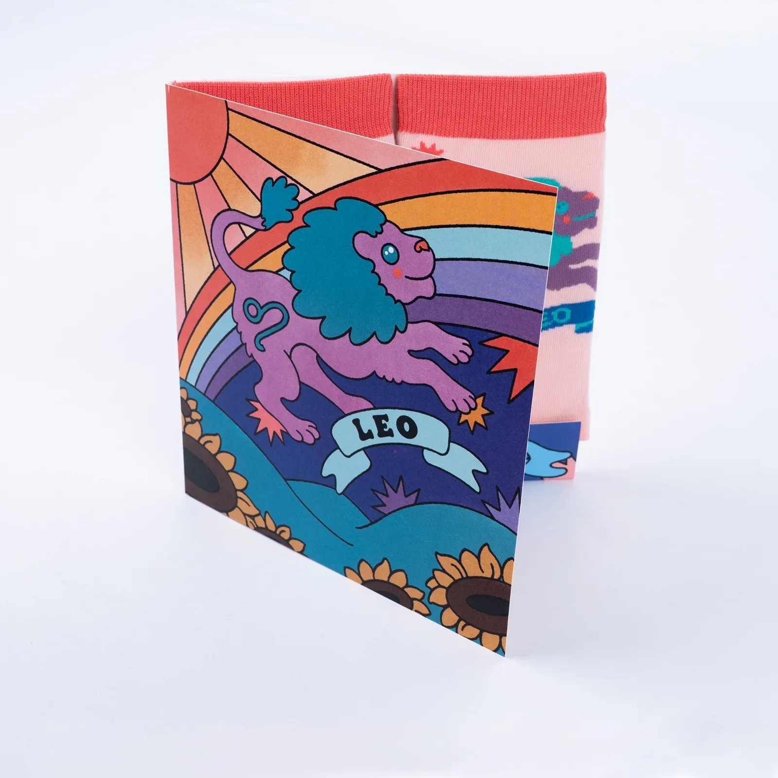 Leo Greeting Card with Socks