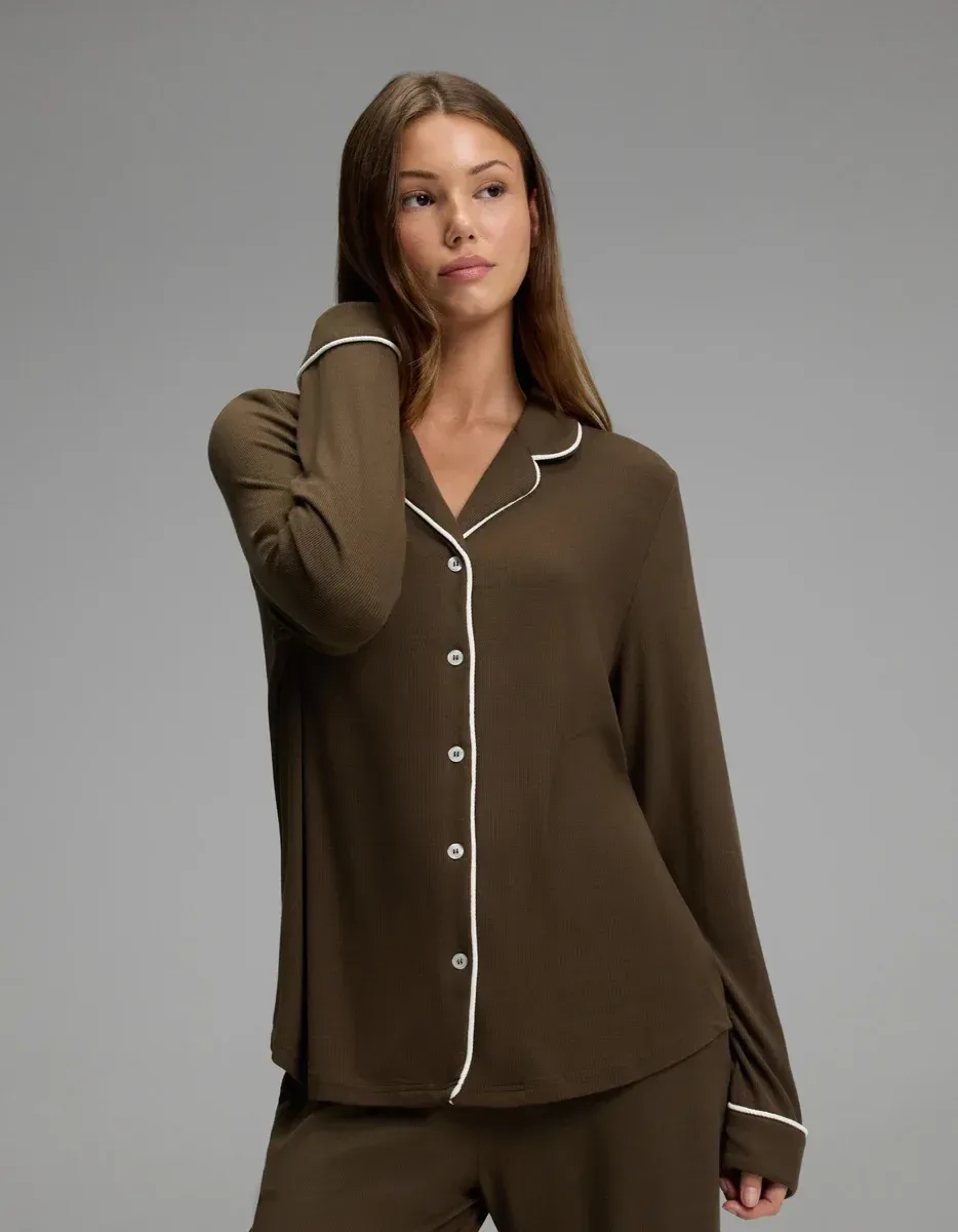 Women's Bamboo Rib-Knit Classic Long Sleeve Pajama Top