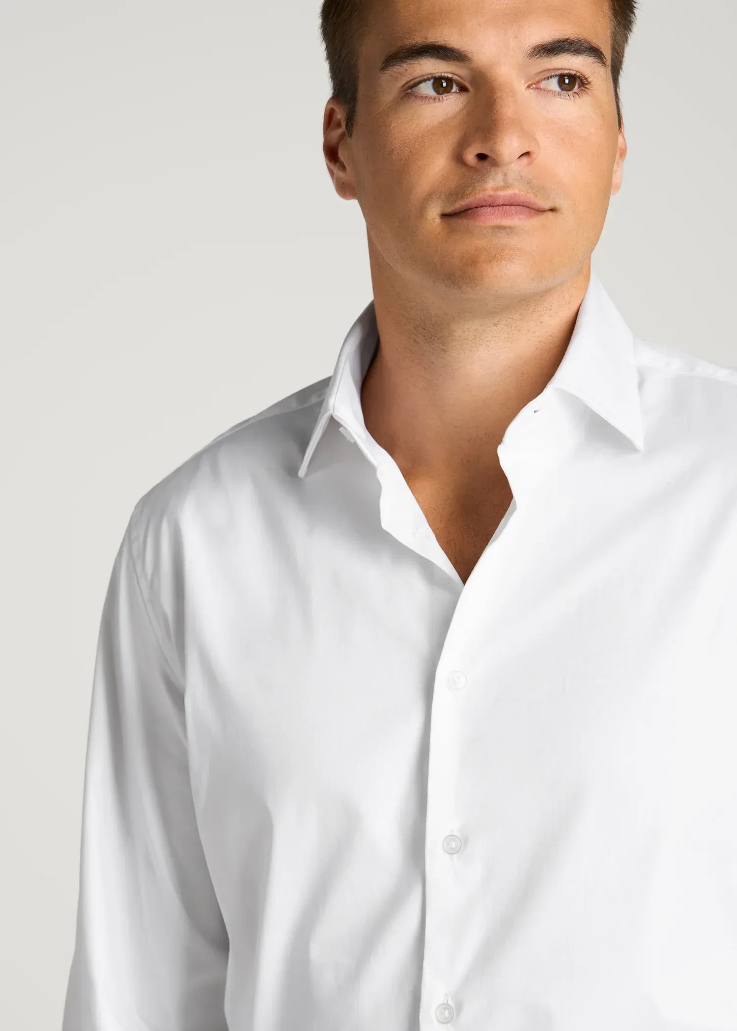 Easy Care Stretch Cotton Dress Shirt for Tall Men in White