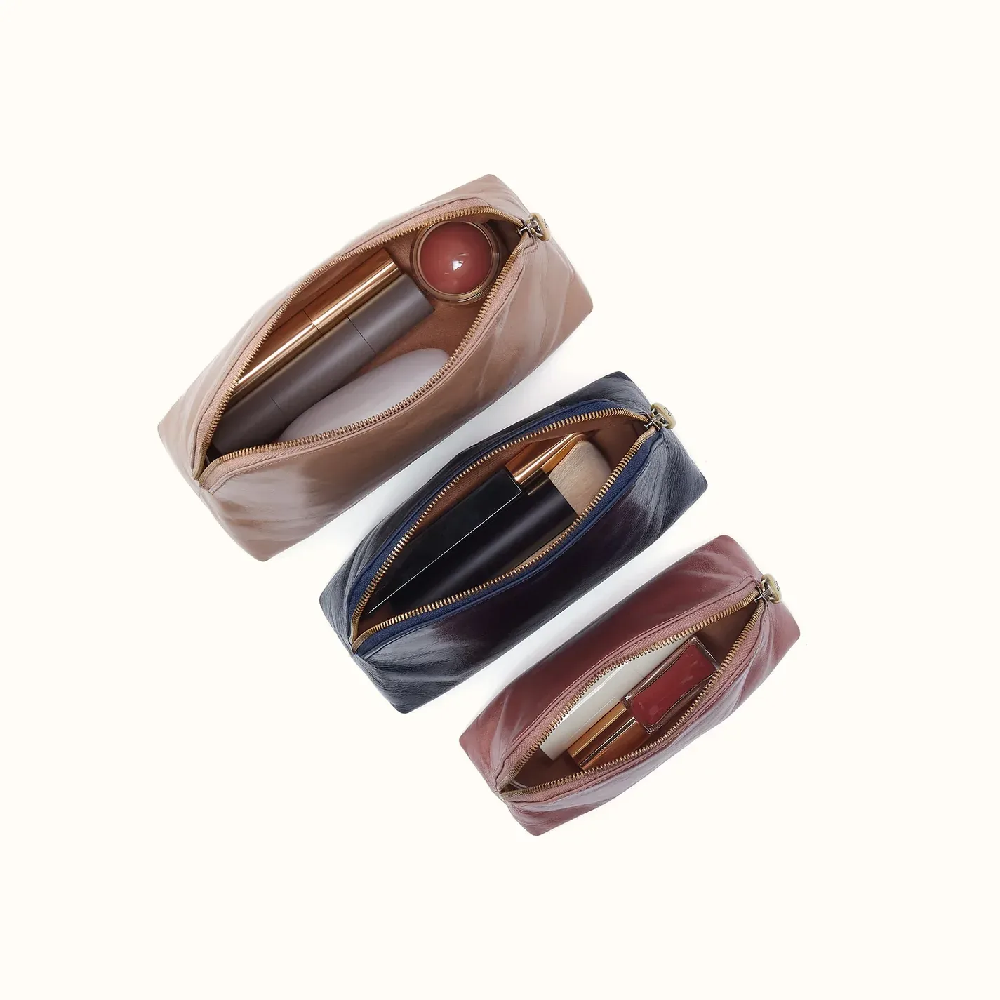 Tri-Pouch In Polished Leather – Multi