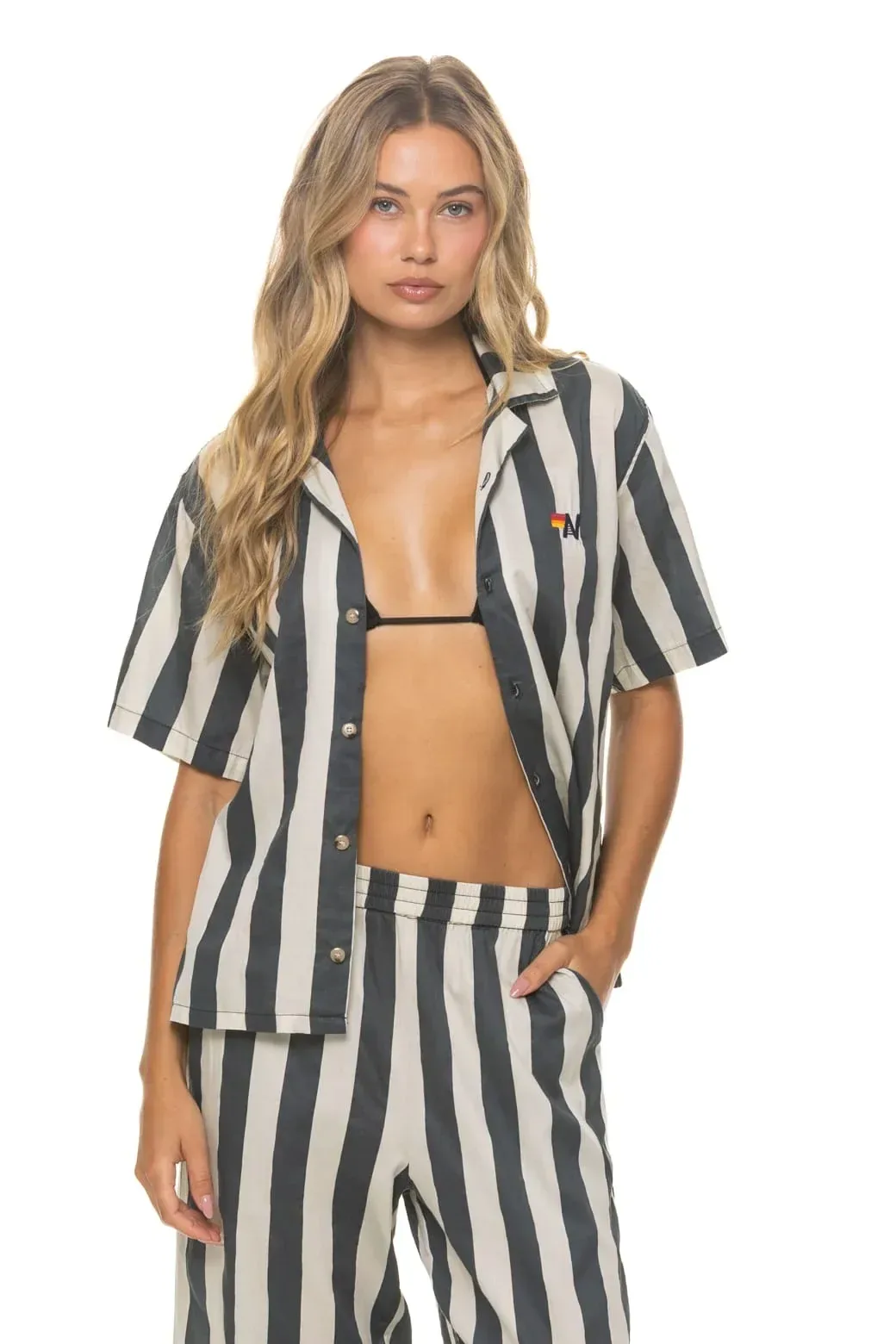 Unisex Cotton Luxe Poplin Resort Shirt – Vintage Black // Stripe