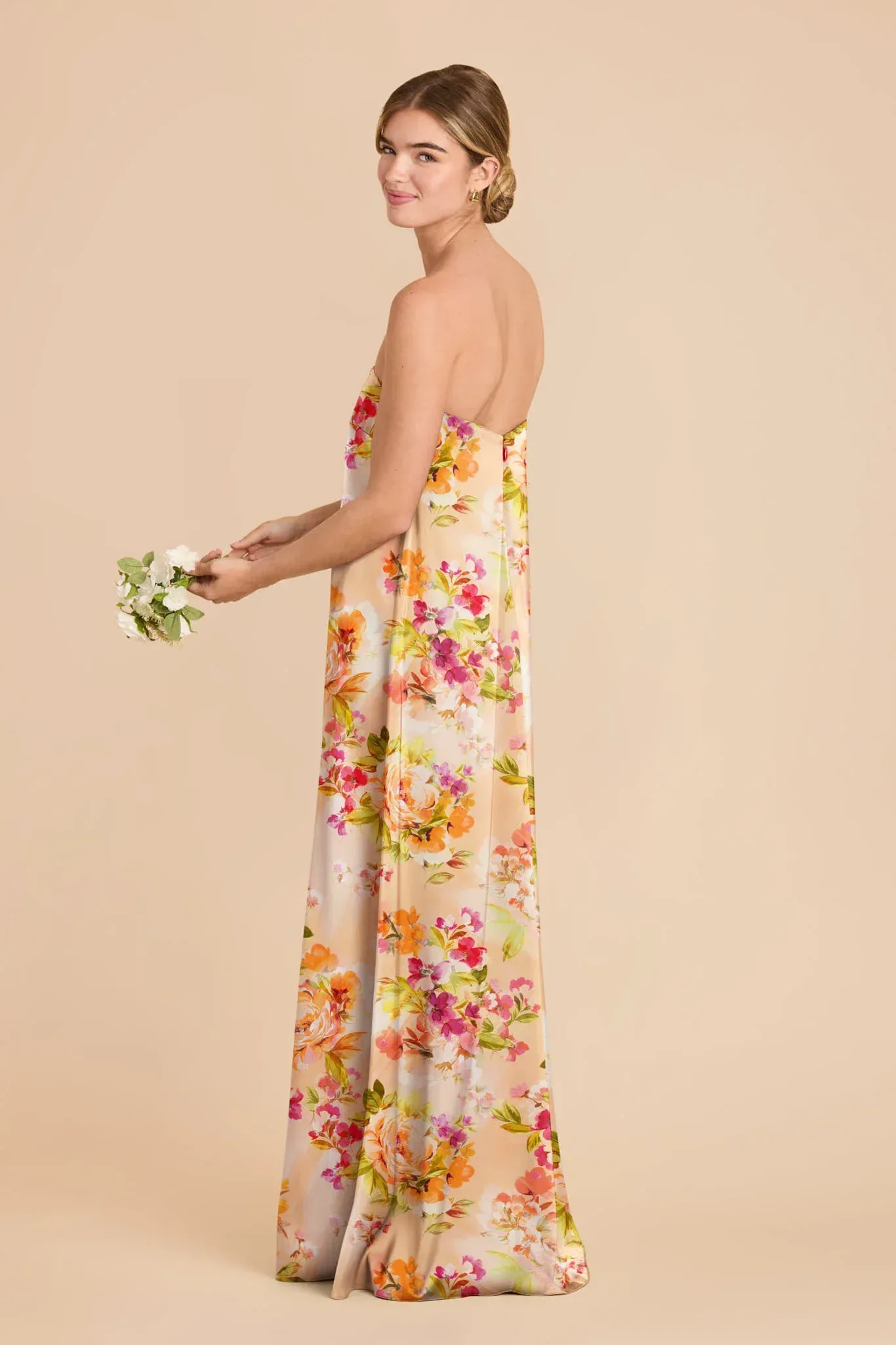 Ava Matte Satin Dress – Coral Sunset Peonies