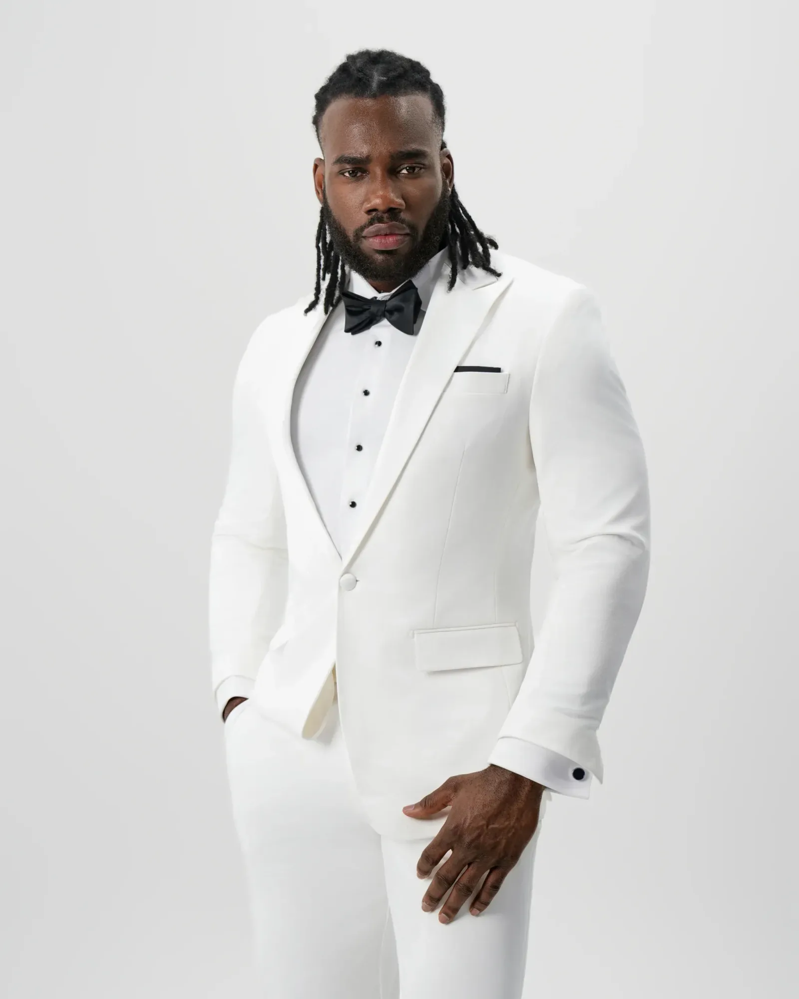 Athletic Fit Stretch Tuxedo Jacket – Solid Cream with White Peak Lapel