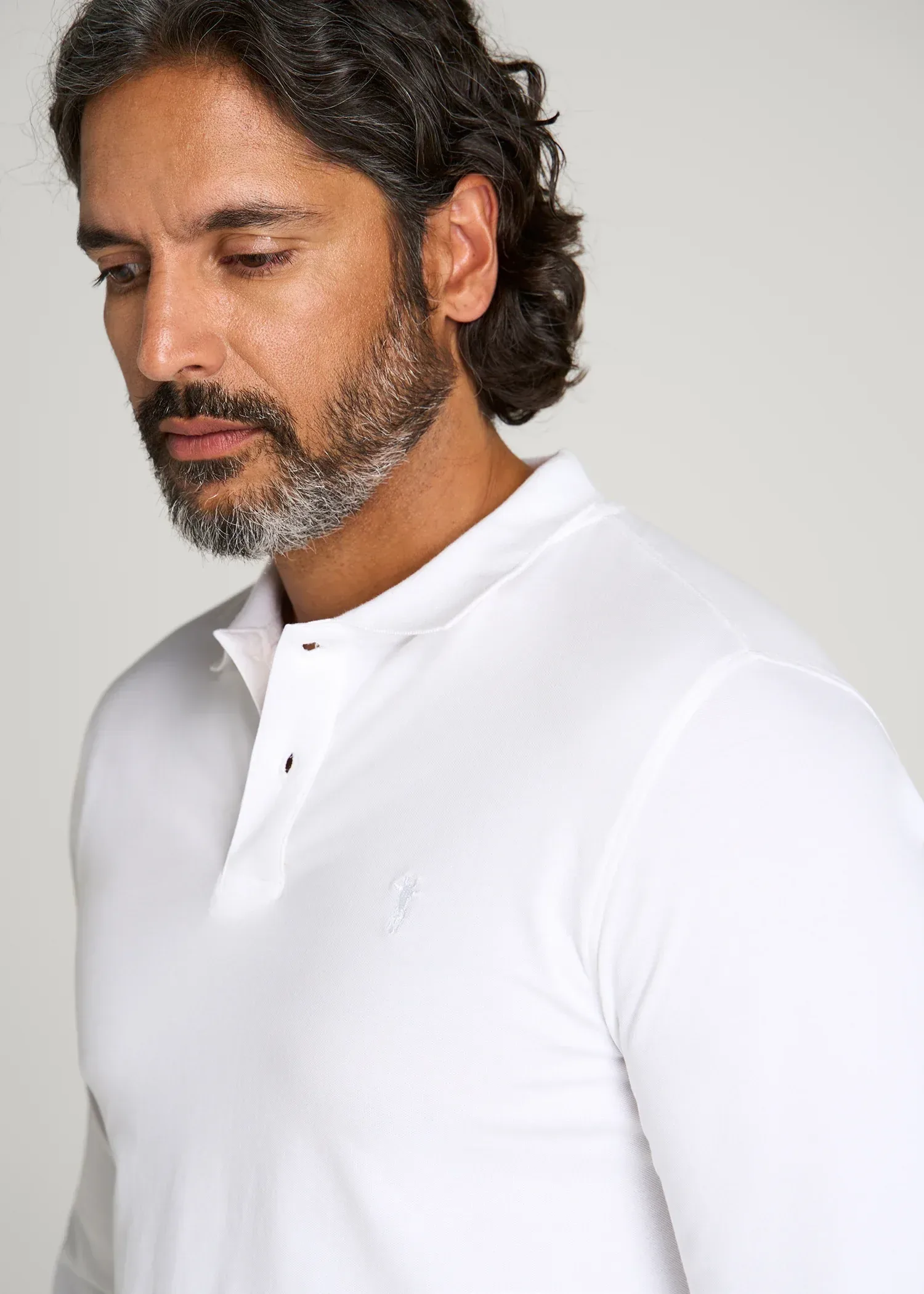 Long Sleeve Classic Polo for Tall Men in Bright White