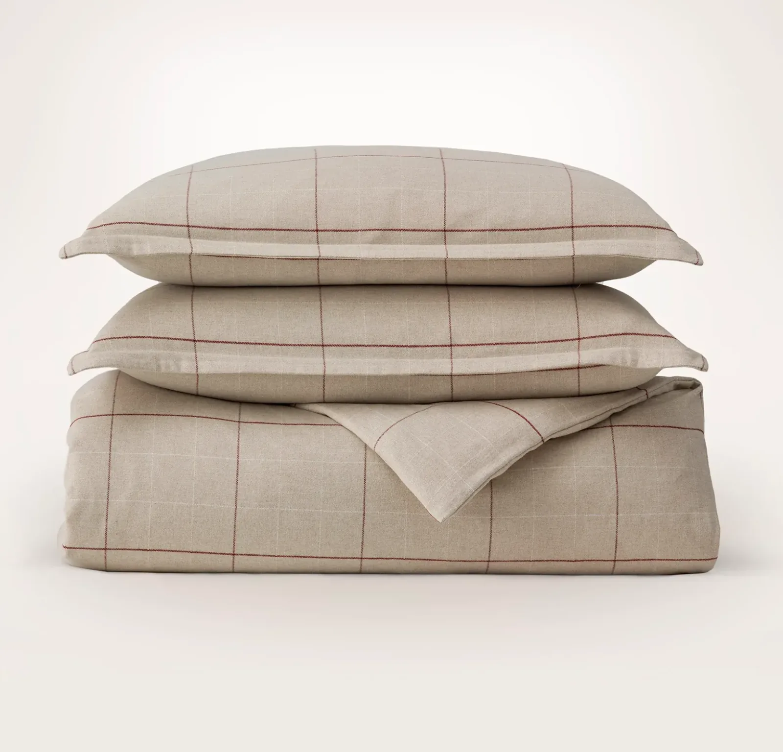 Flannel Duvet Set – Heathered Oatmeal/Holly Windowpane