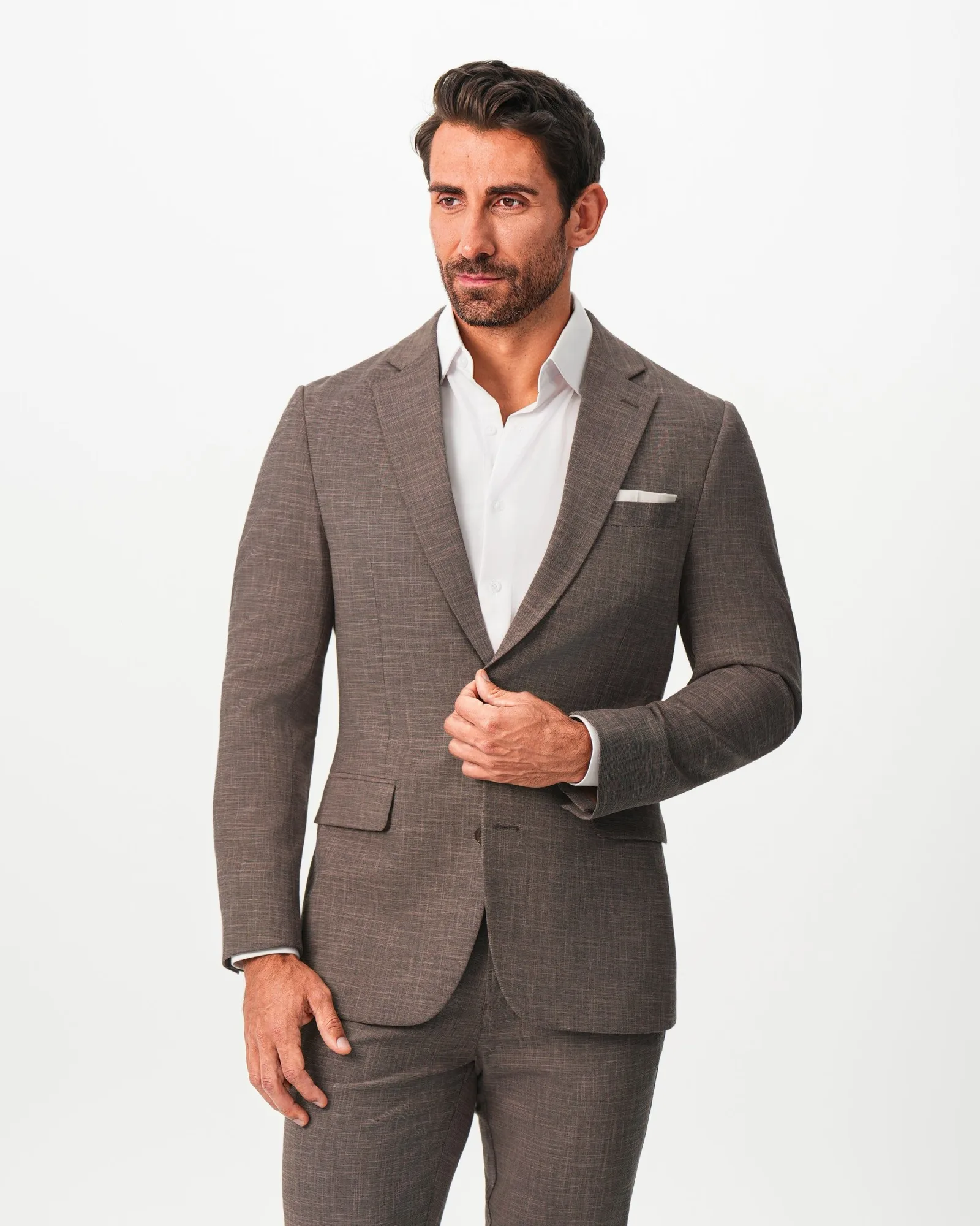 Athletic Fit Stretch Suit – Ash Brown Crosshatch