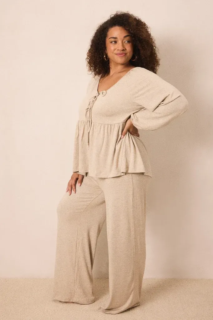 Flax Tie-Top Long-Sleeve Women’s Sleep Set