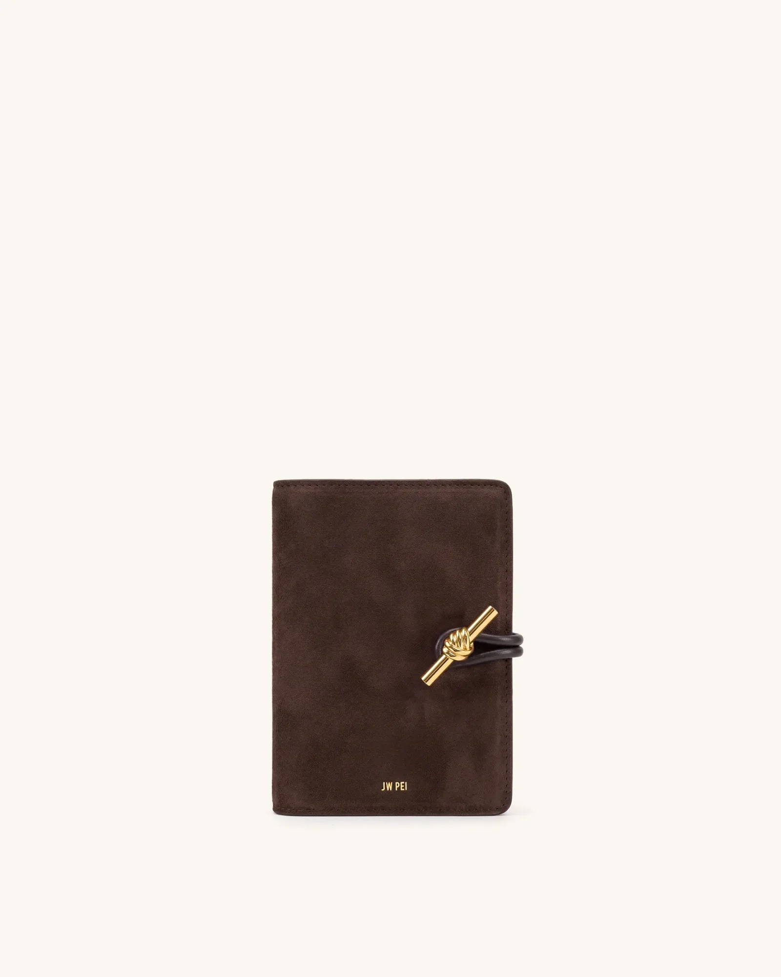 Lena Metal Rope Knot Faux Suede Passport Wallet – Brown