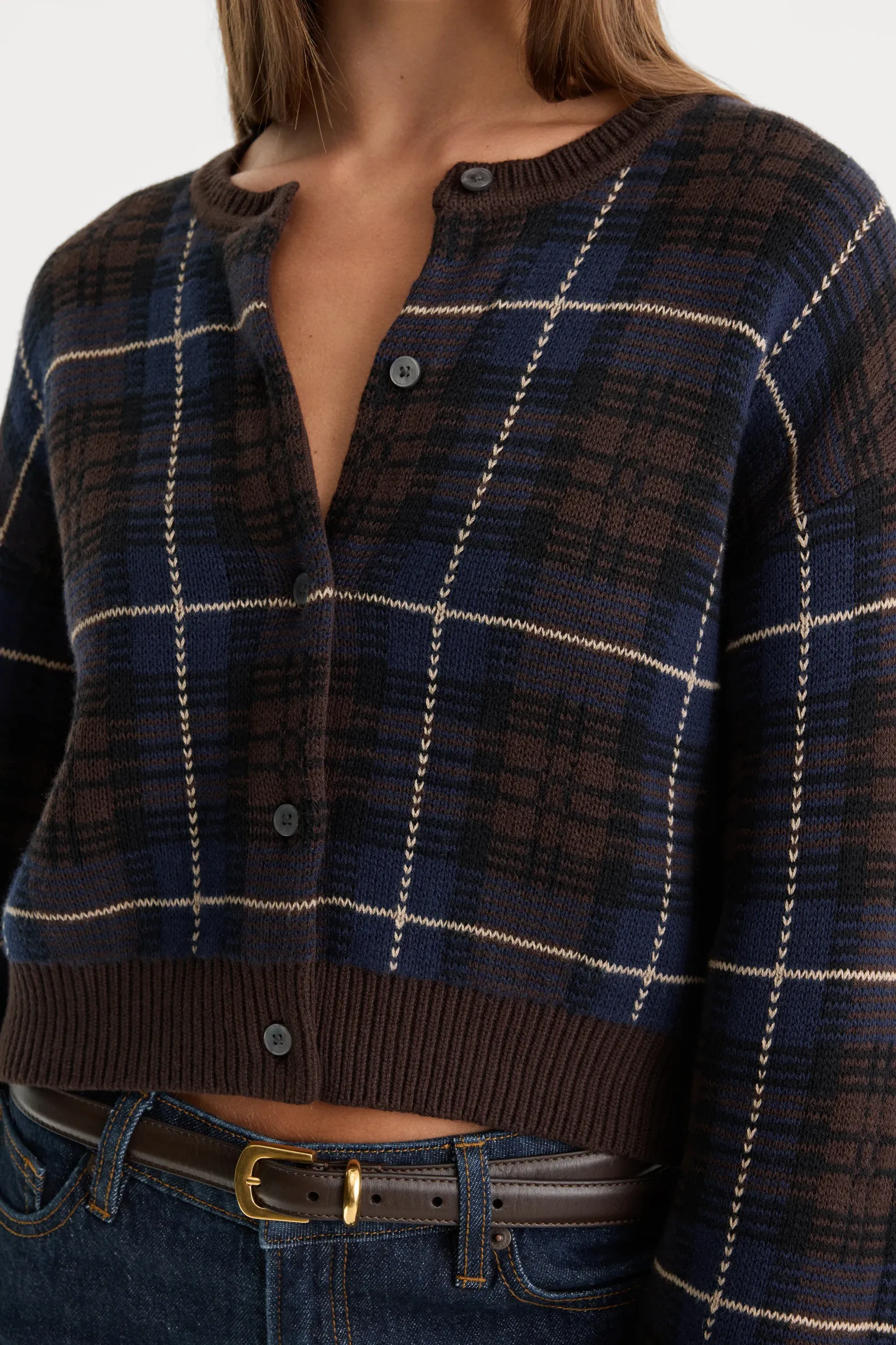 The Jacquard Cardigan – Chocolate Plaid