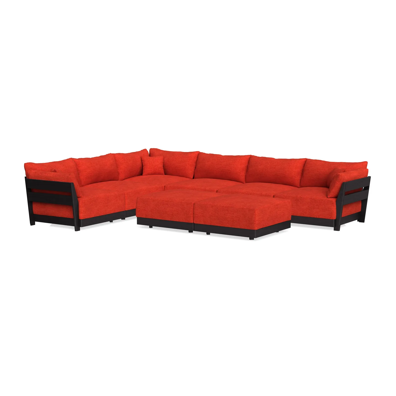 Modular Bondi Black 6-Seater Corner Sectional + Bench Ottoman in Poppy Orange – Classic Blend