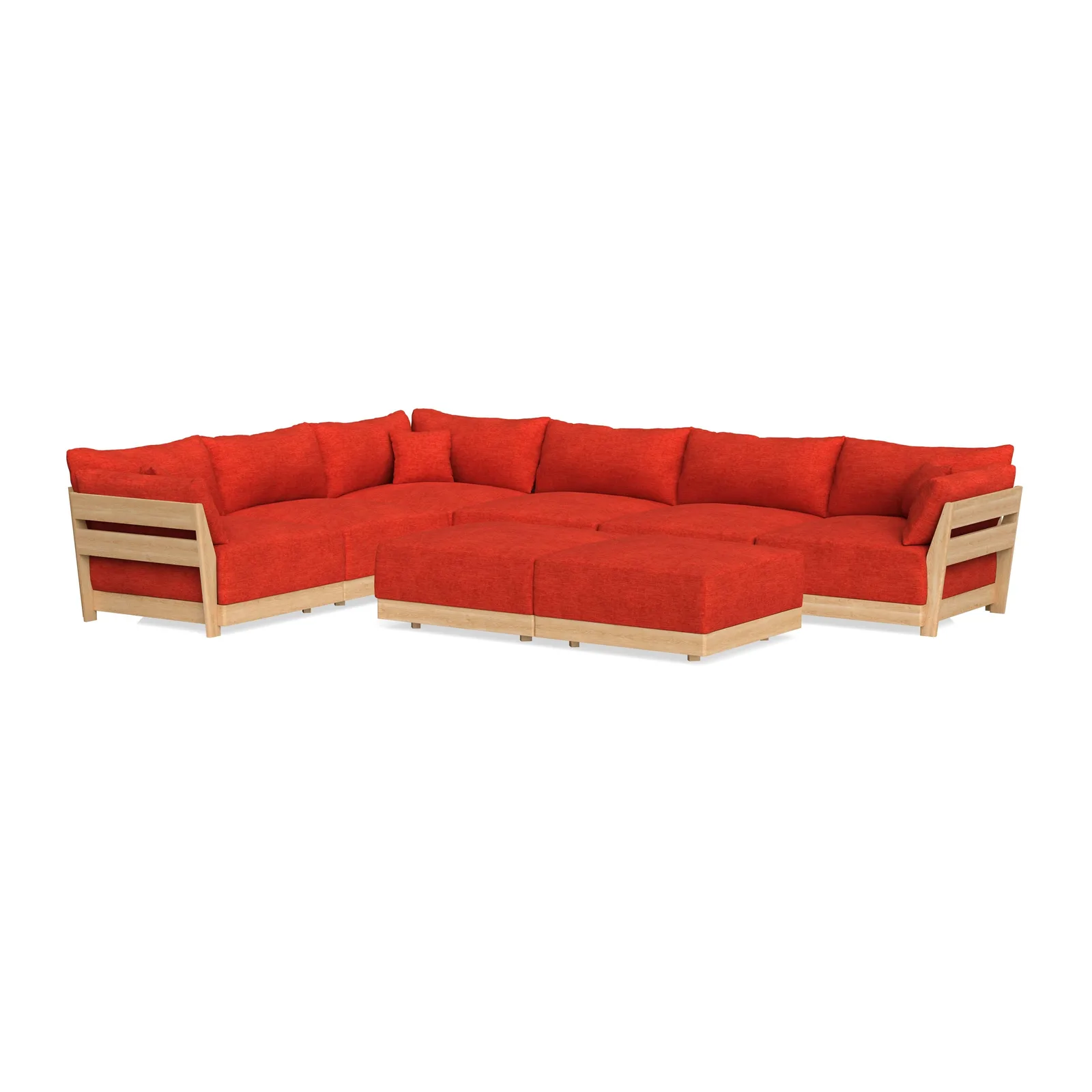 Modular Bondi Latte 6-Seater Corner Sectional + Bench Ottoman in Poppy Orange – Classic Blend