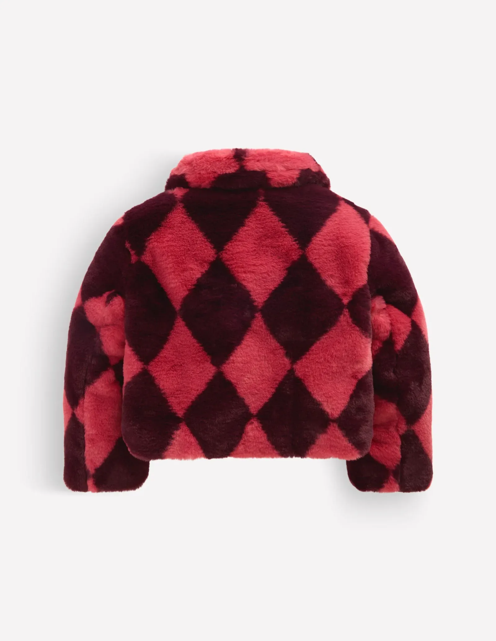 Cropped Faux Fur Jacket-Pink Argyle