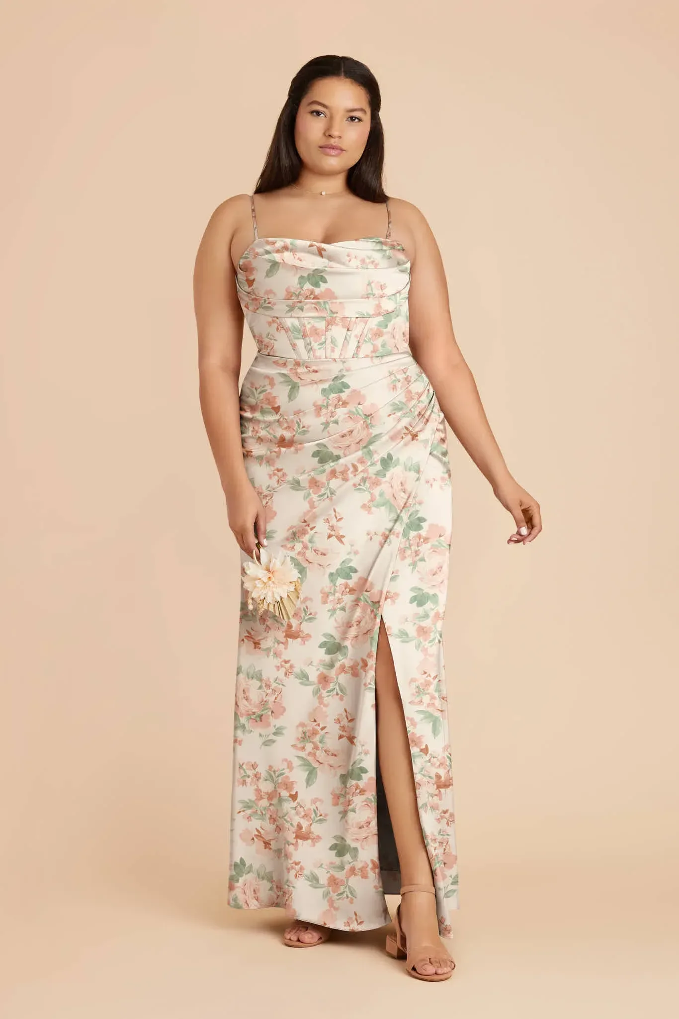 Carrie Matte Satin Dress – Dusty Apricot Peonies