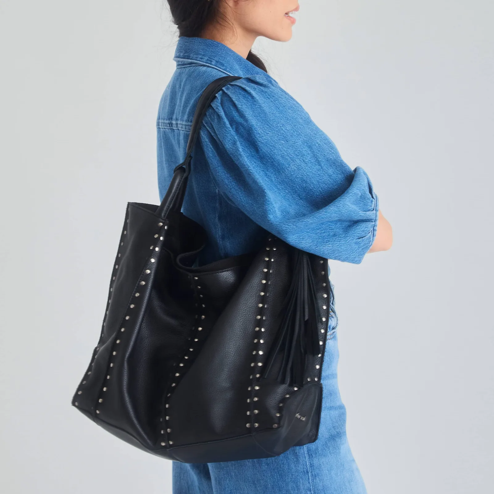 Los Feliz Large Tote – Leather – Black Silver Stud