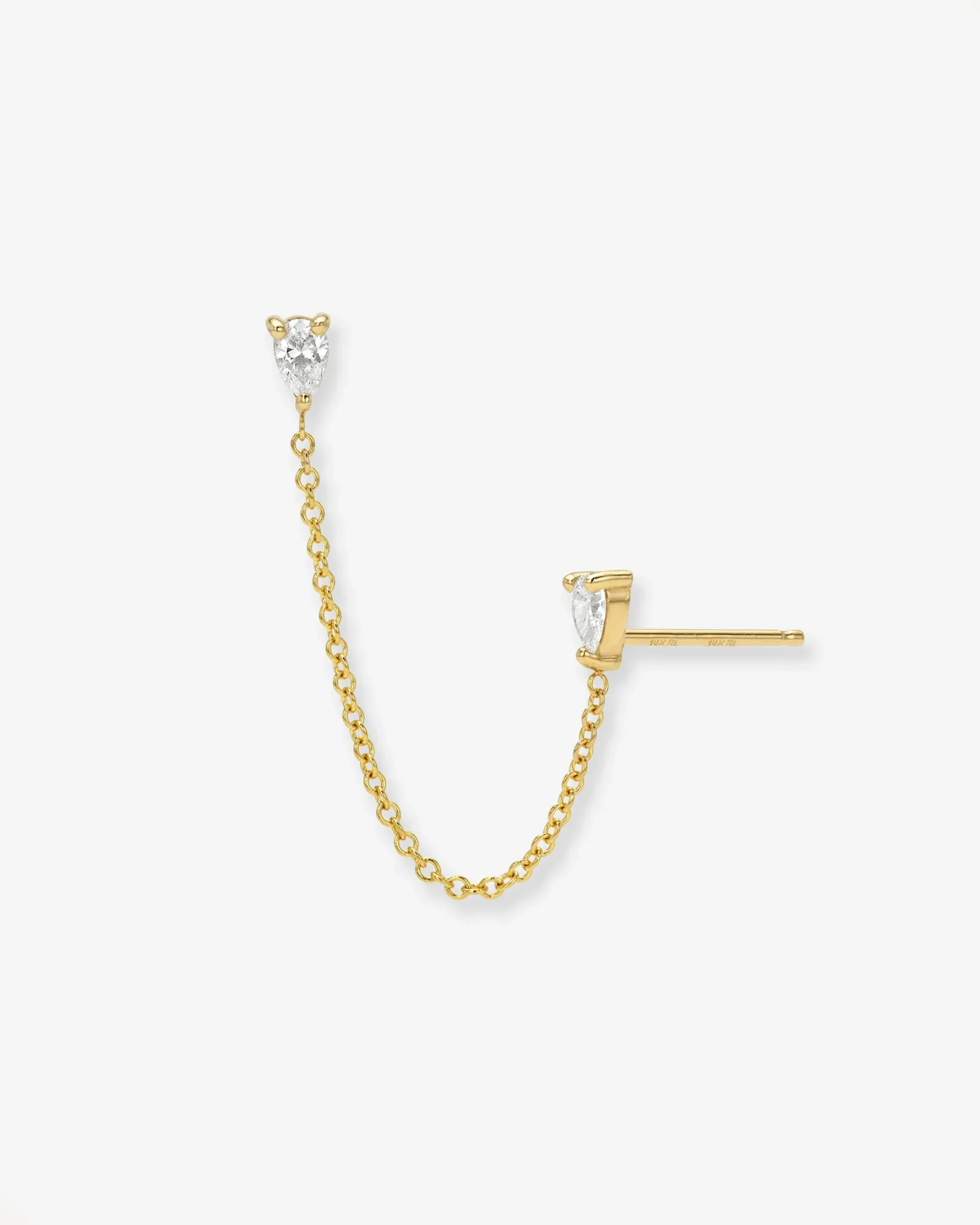 14k 3 Prong Double Pear Diamond Chain Studs