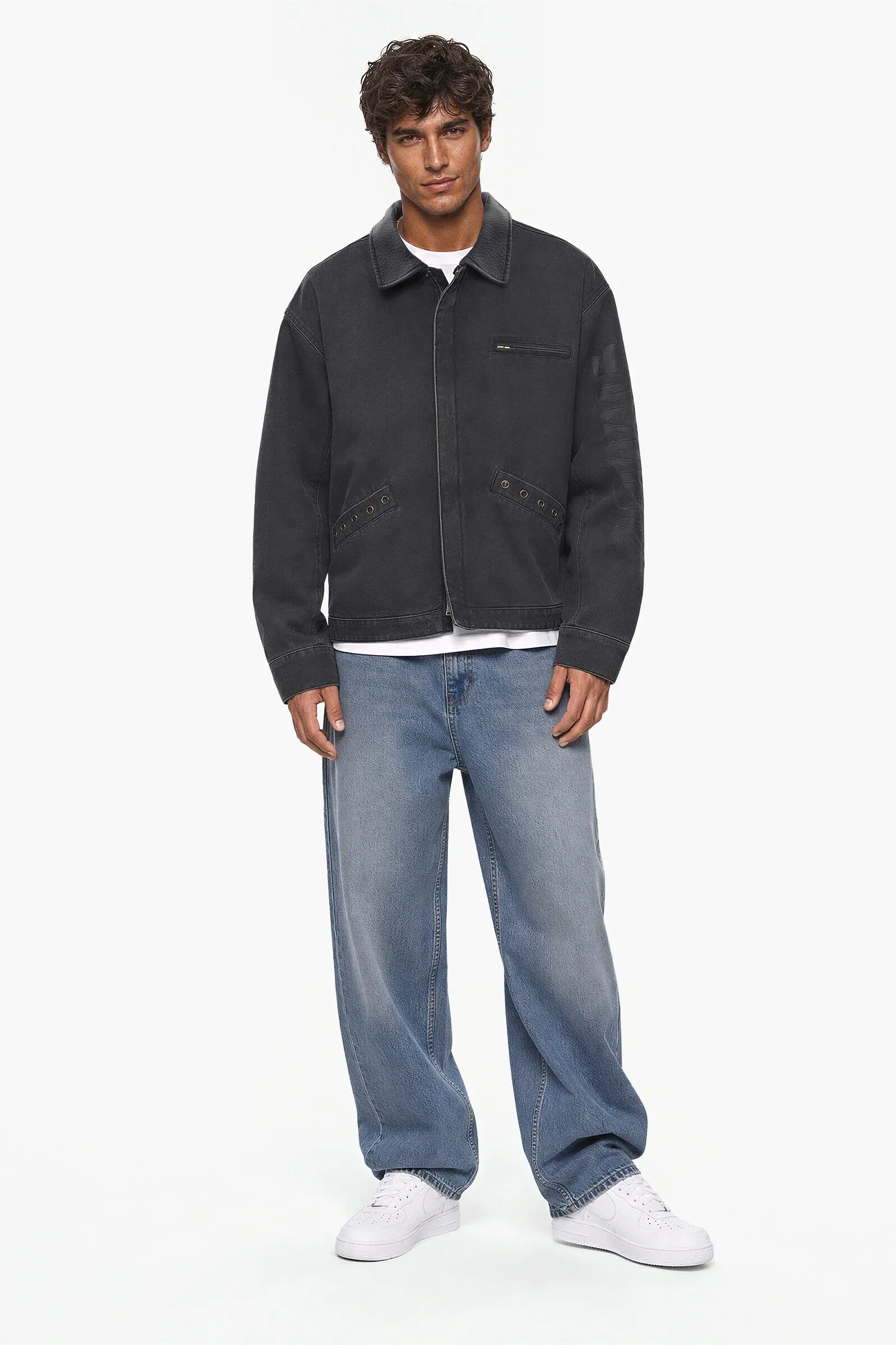 Acid Wash Sinner Grommet Trucker Jacket