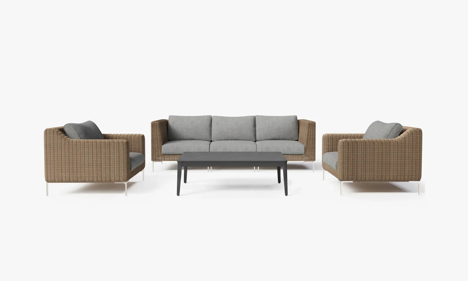 Brown Wicker Sofa + Coffee Table Set