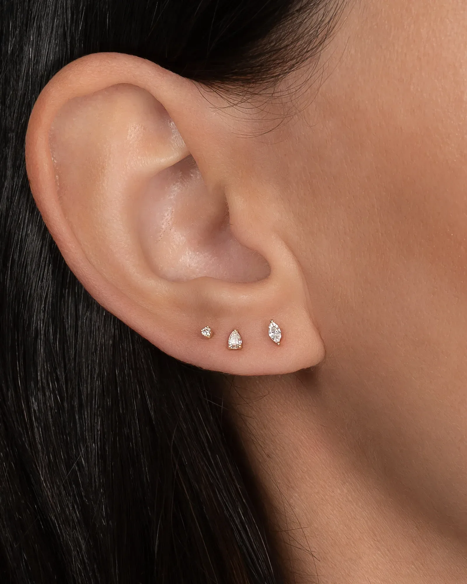 3 Prong Diamond Pear Stud Earring – Single