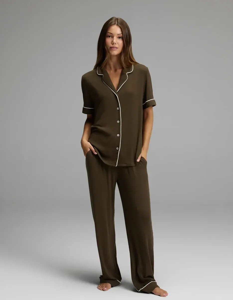 Women's Bamboo Rib-Knit Classic Short Sleeve & Pant Pajama Set