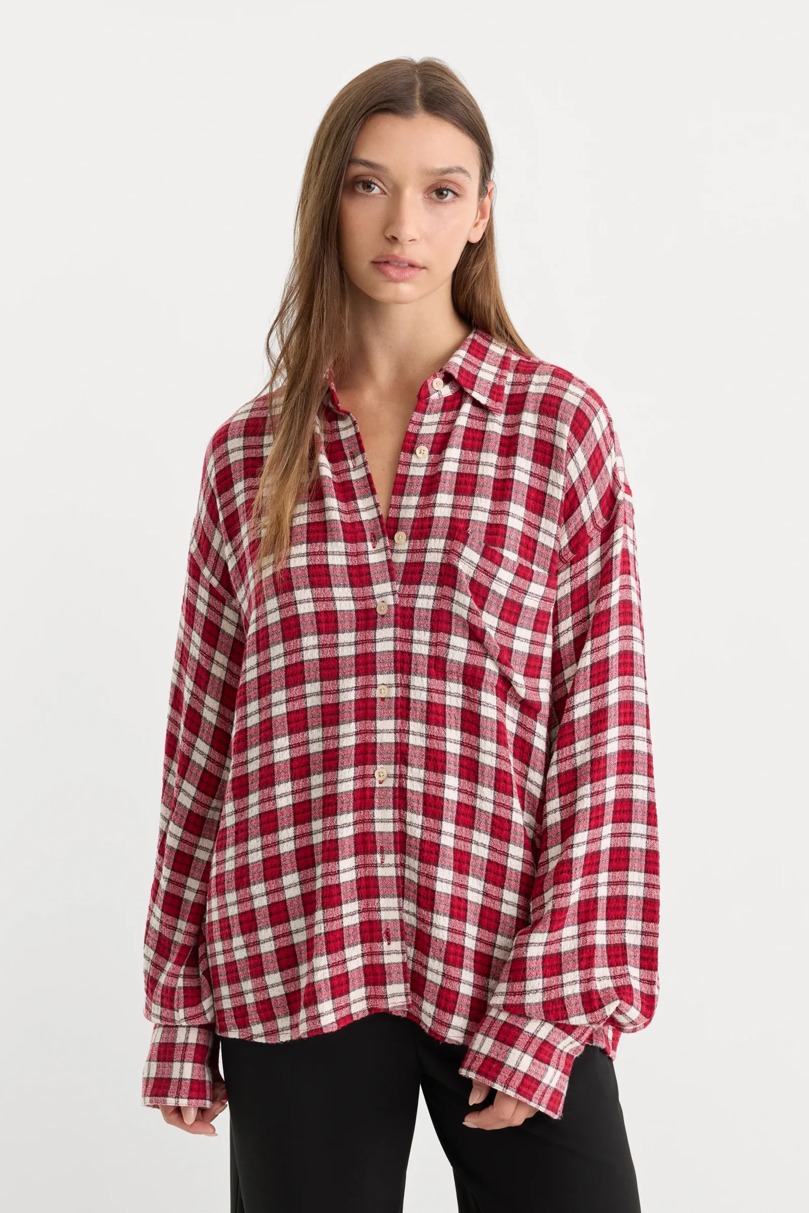 The Crinkle Easy Shirt – Carmine Plaid
