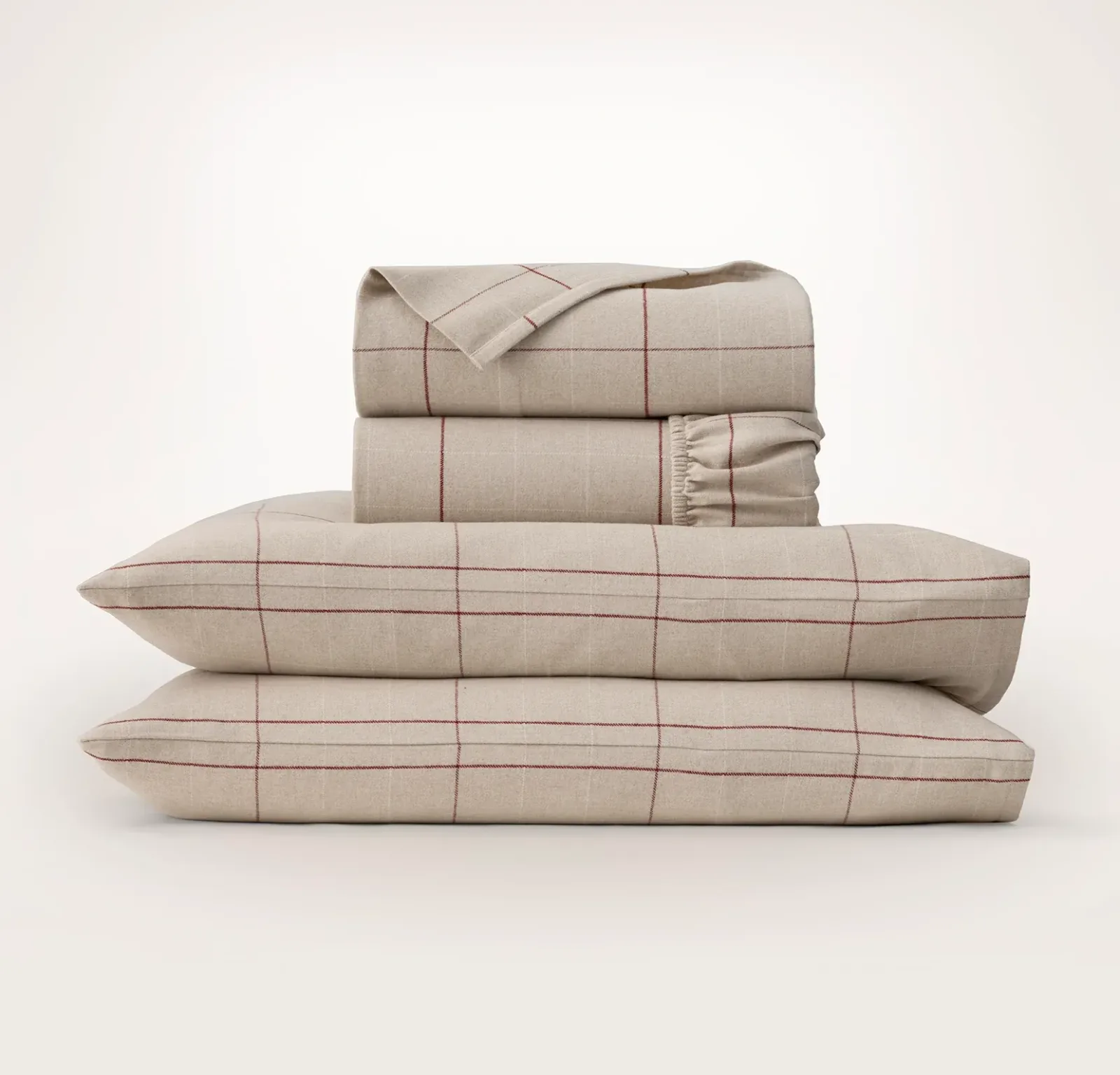 Flannel Sheet Set – Heathered Oatmeal/Holly Windowpane