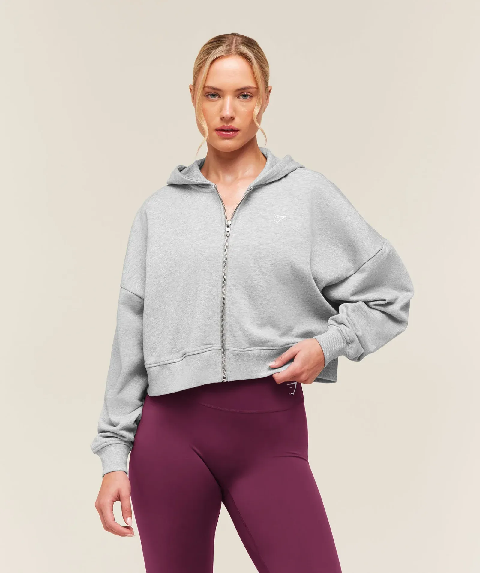 Gymshark Training Oversized Boxy Zip Through Hoodie – Light Grey Core Marl