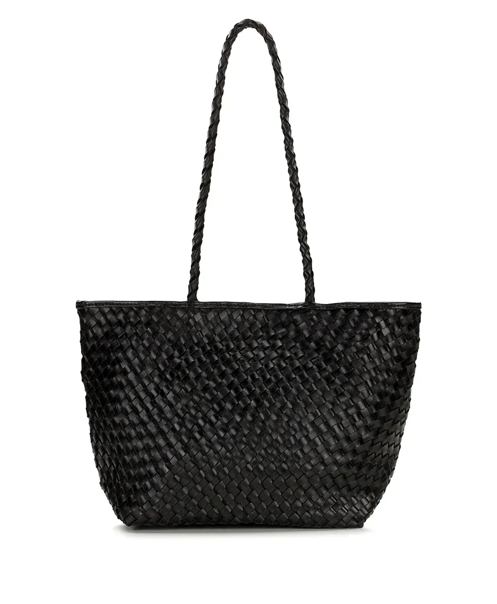 Olivia Satchel Tote – Hand Stained Woven – Black