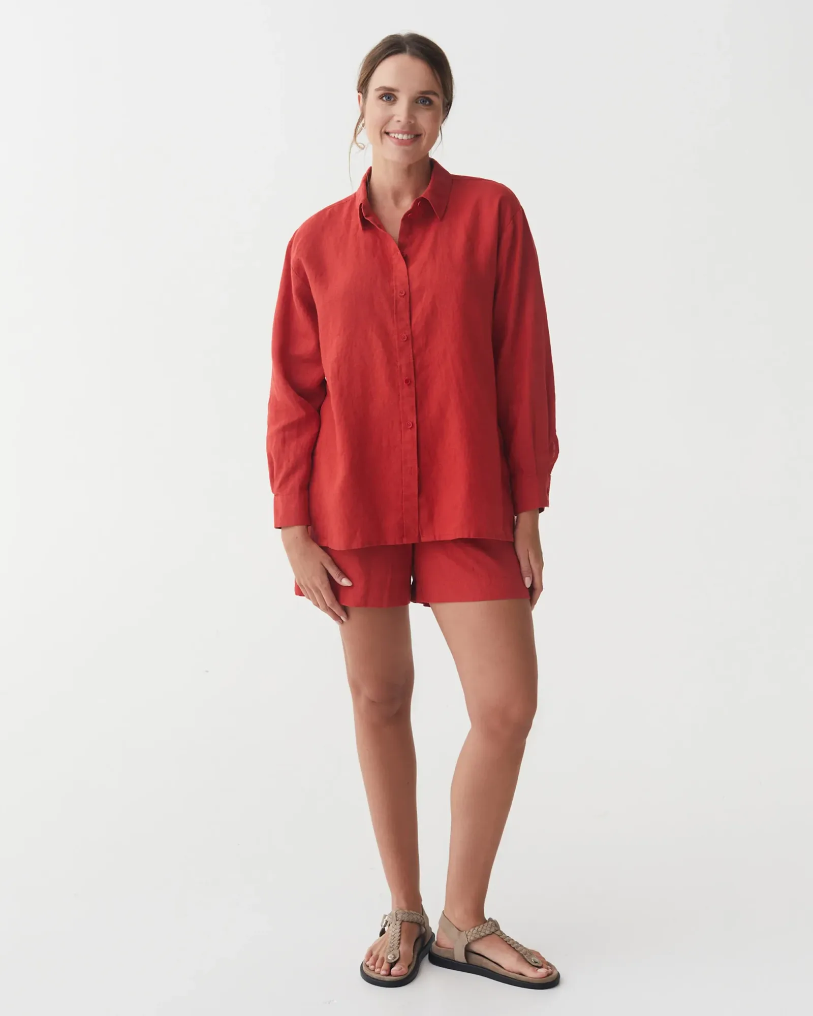 Long-Sleeve Linen Shirt ISLAY in Aurora red