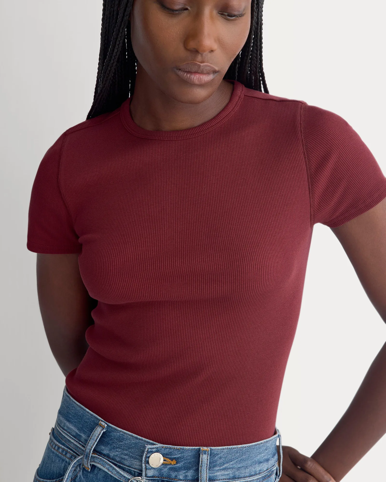 Effortless Rib Short-Sleeve Crew – Cabernet