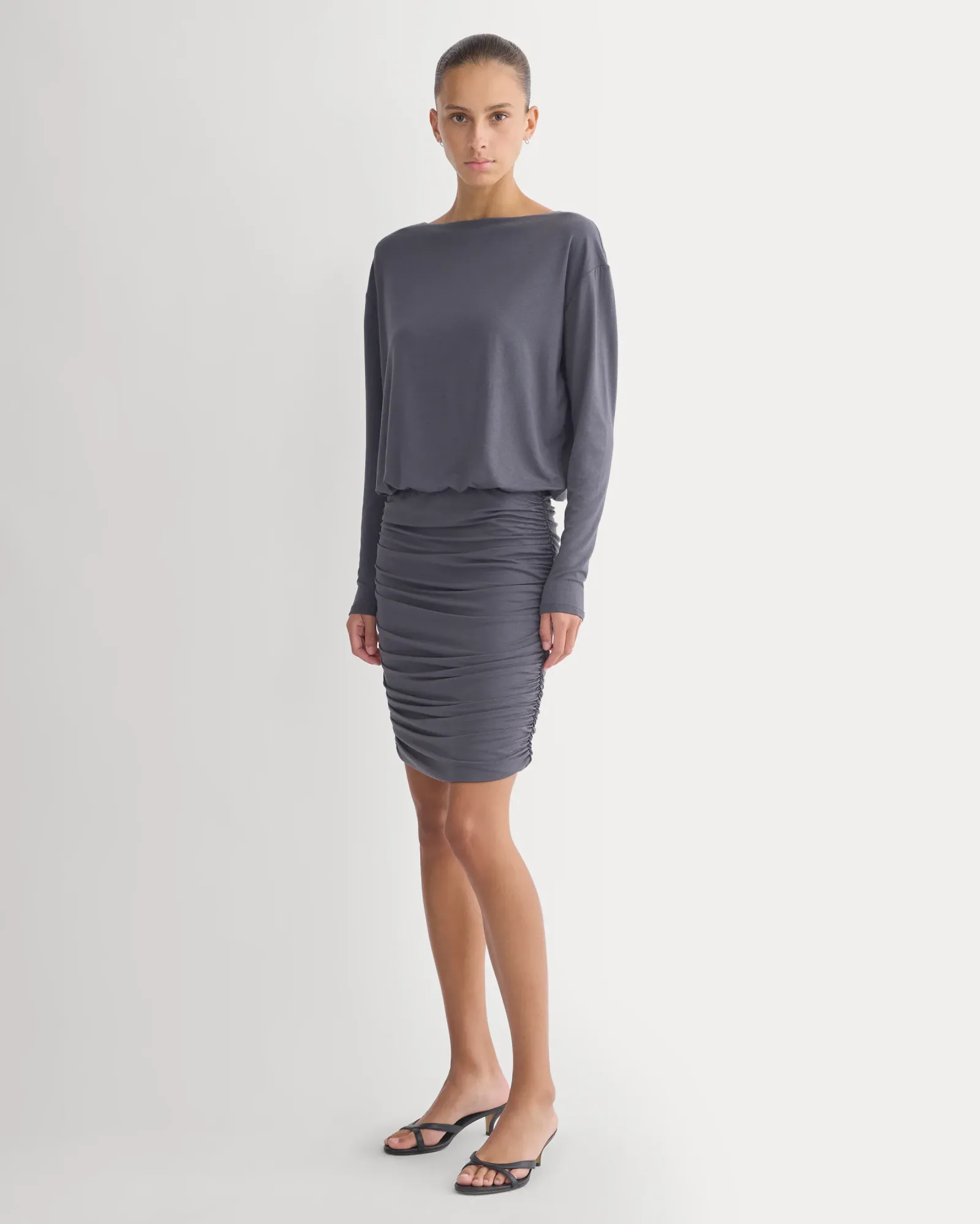 Drapey Jersey Ruched Mini Dress – Graphite