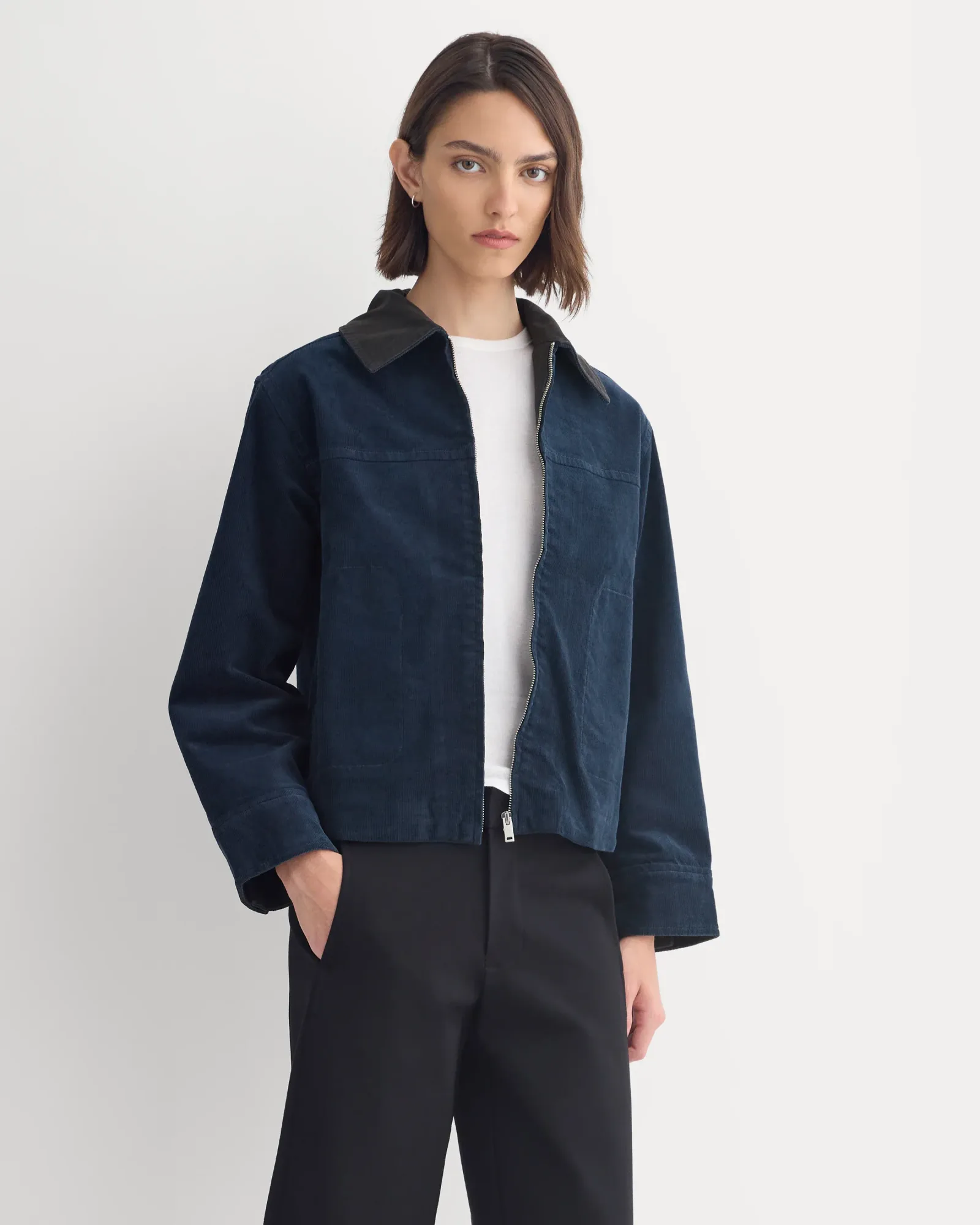 Stretch Corduroy Zip Jacket – Deep Navy