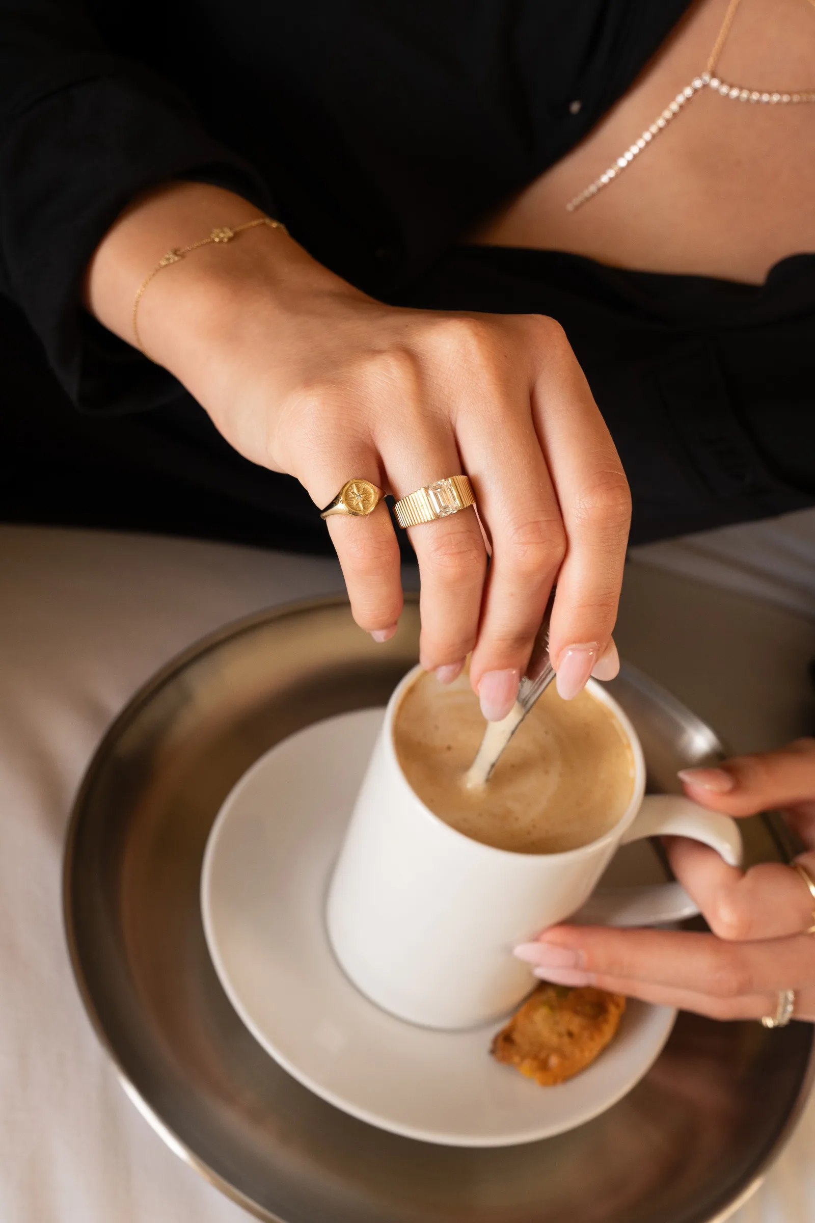 14k Gold Diamond Compass Signet Ring