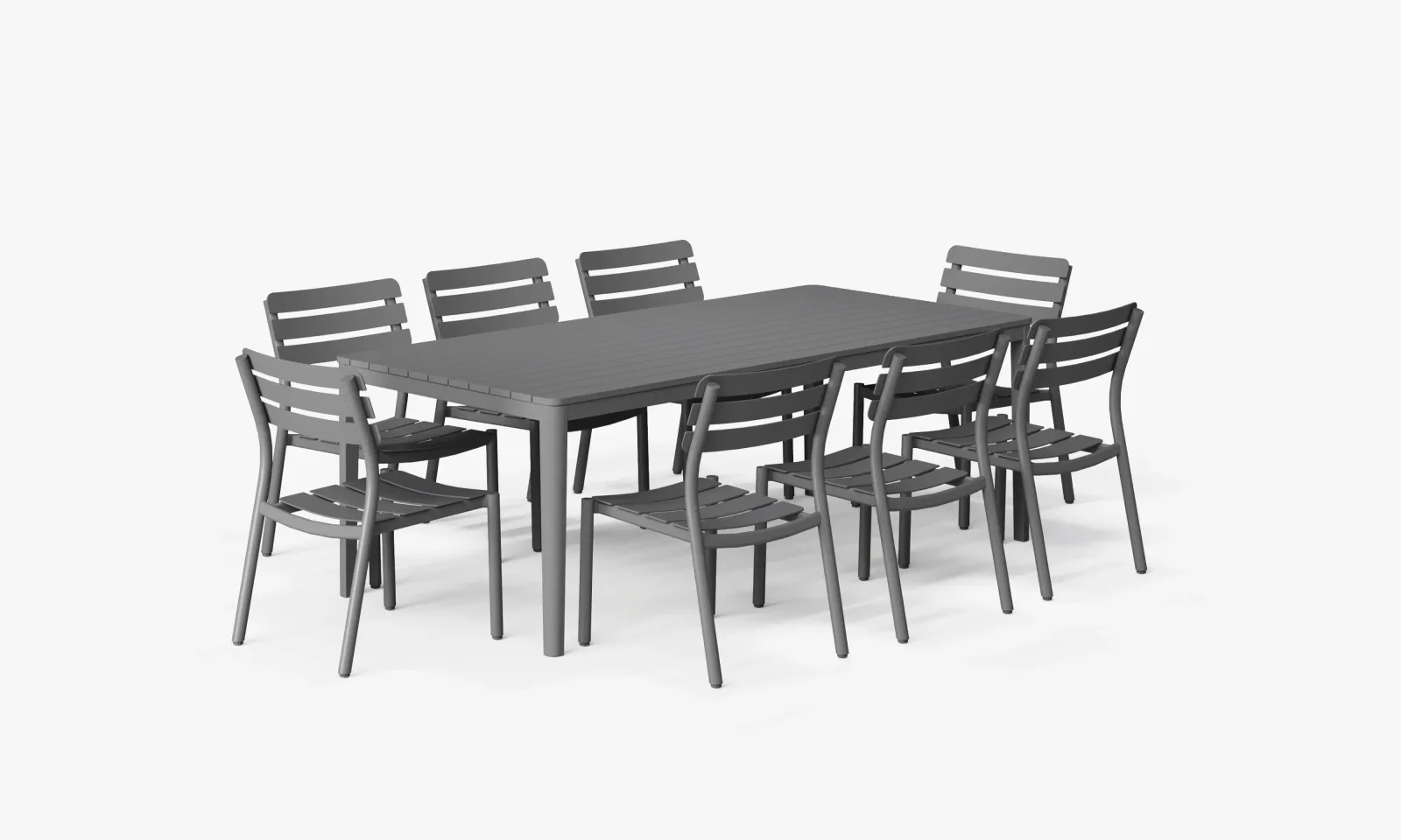Aluminum Outdoor Rectangular Dining Table + 8 595 Dining Armless Chairs