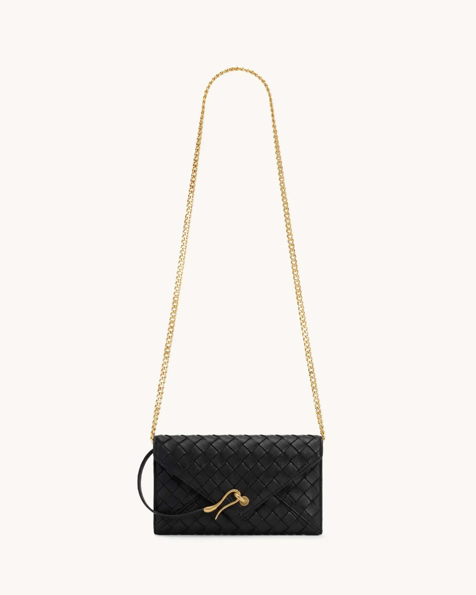 Celeste Woven Textured Chain Wallet – Black