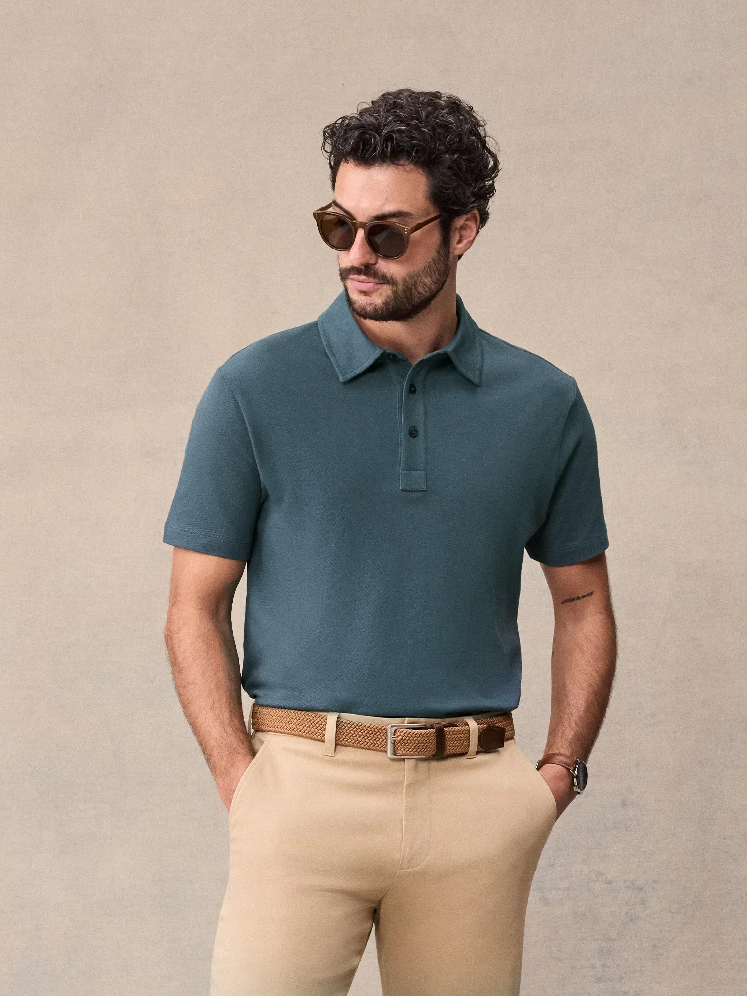 Dusk Blue Cotton Pique Polo Shirt