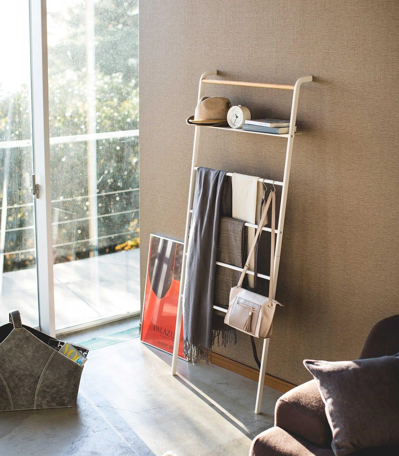 Leaning Storage Ladder With Shelf (63" H) – Steel