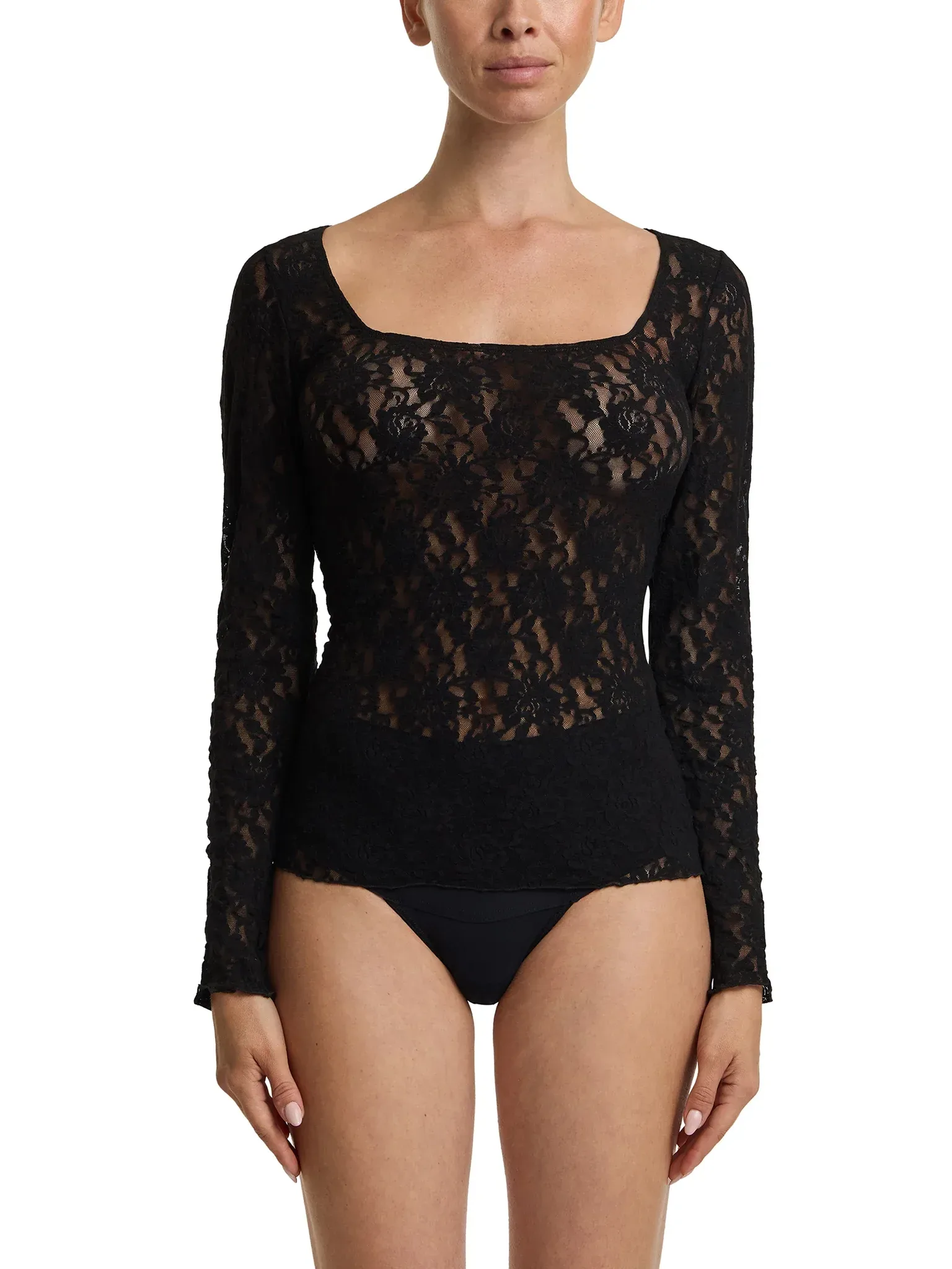 Signature Lace® Square Neck Long Sleeve Top Black Sale