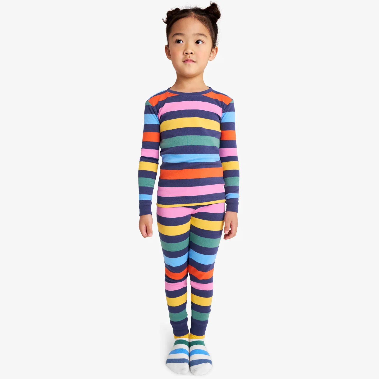 Kids organic PJ set in rainbow stripe