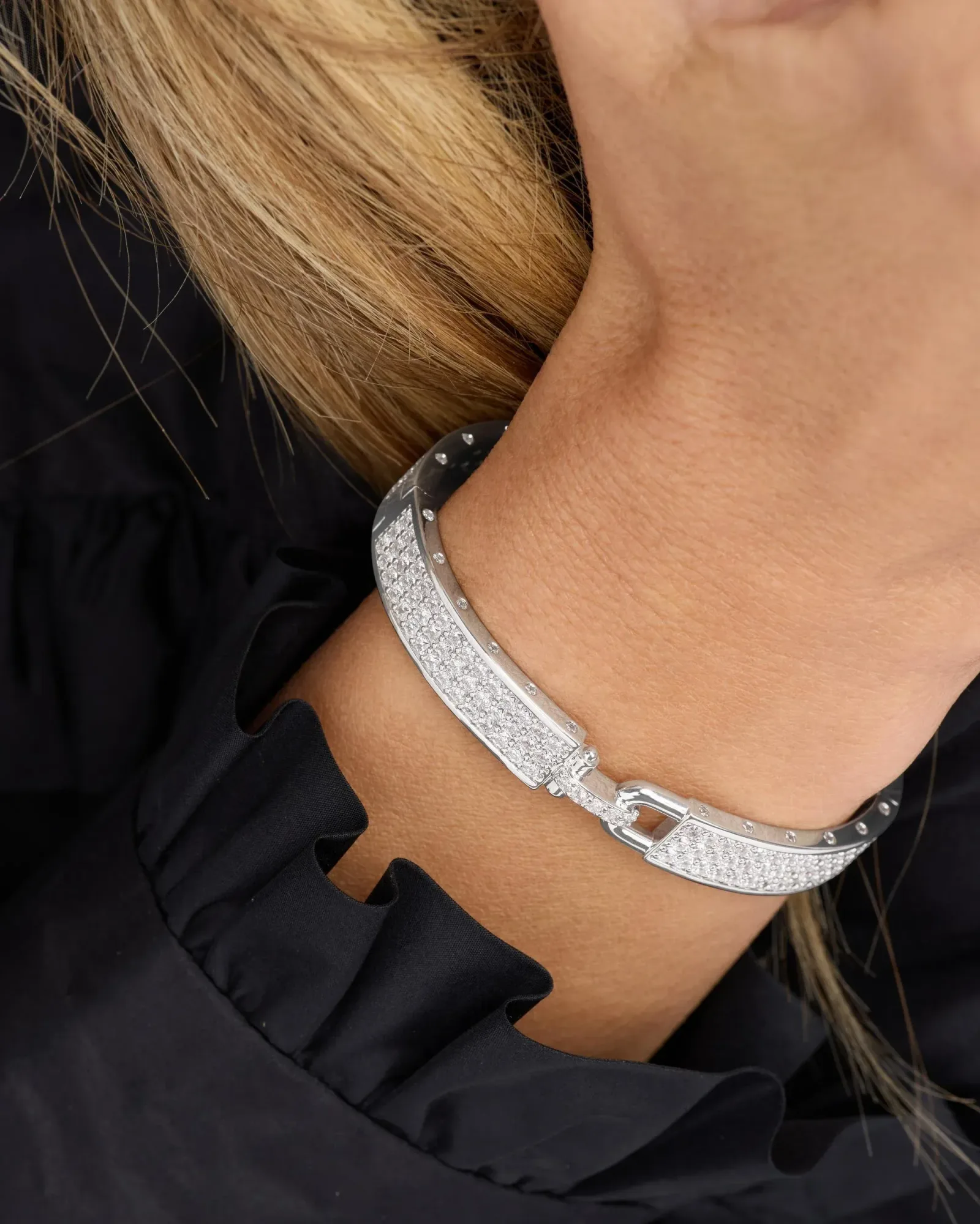 Ashley Malibu Lock Cuff 9mm – Silver|White Diamondettes