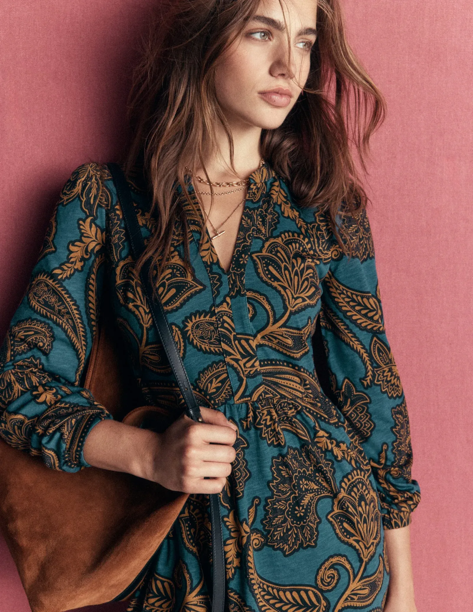 Naomi Relaxed Jersey Dress-Legion Blue, Paisley Bouquet