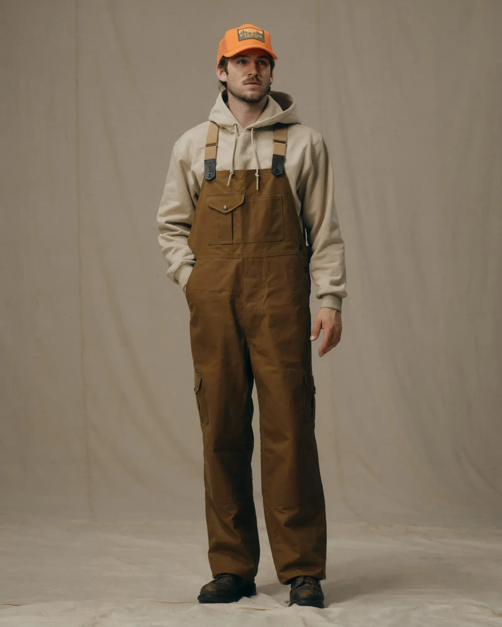 Oil Finish Double Tin Cloth Bibs – Dark Tan