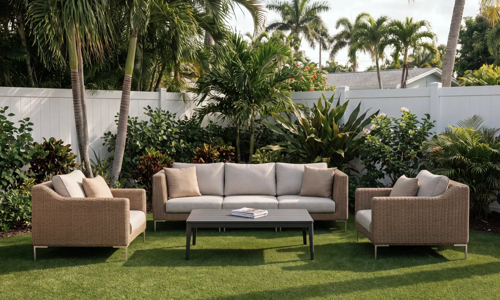 Brown Wicker Sofa + Coffee Table Set
