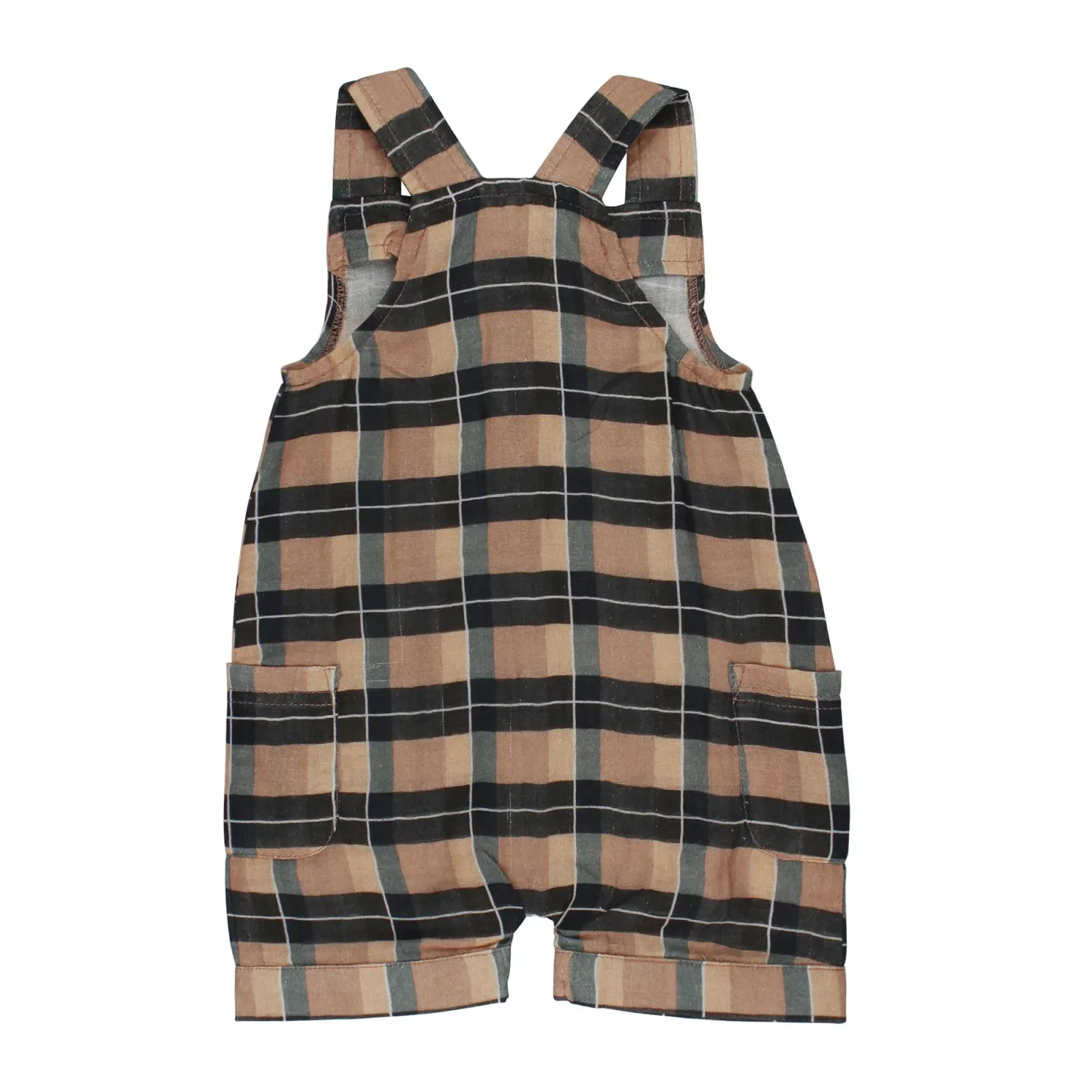 Adobe Chia Plaid – Organic Cuffed Muslin Overall