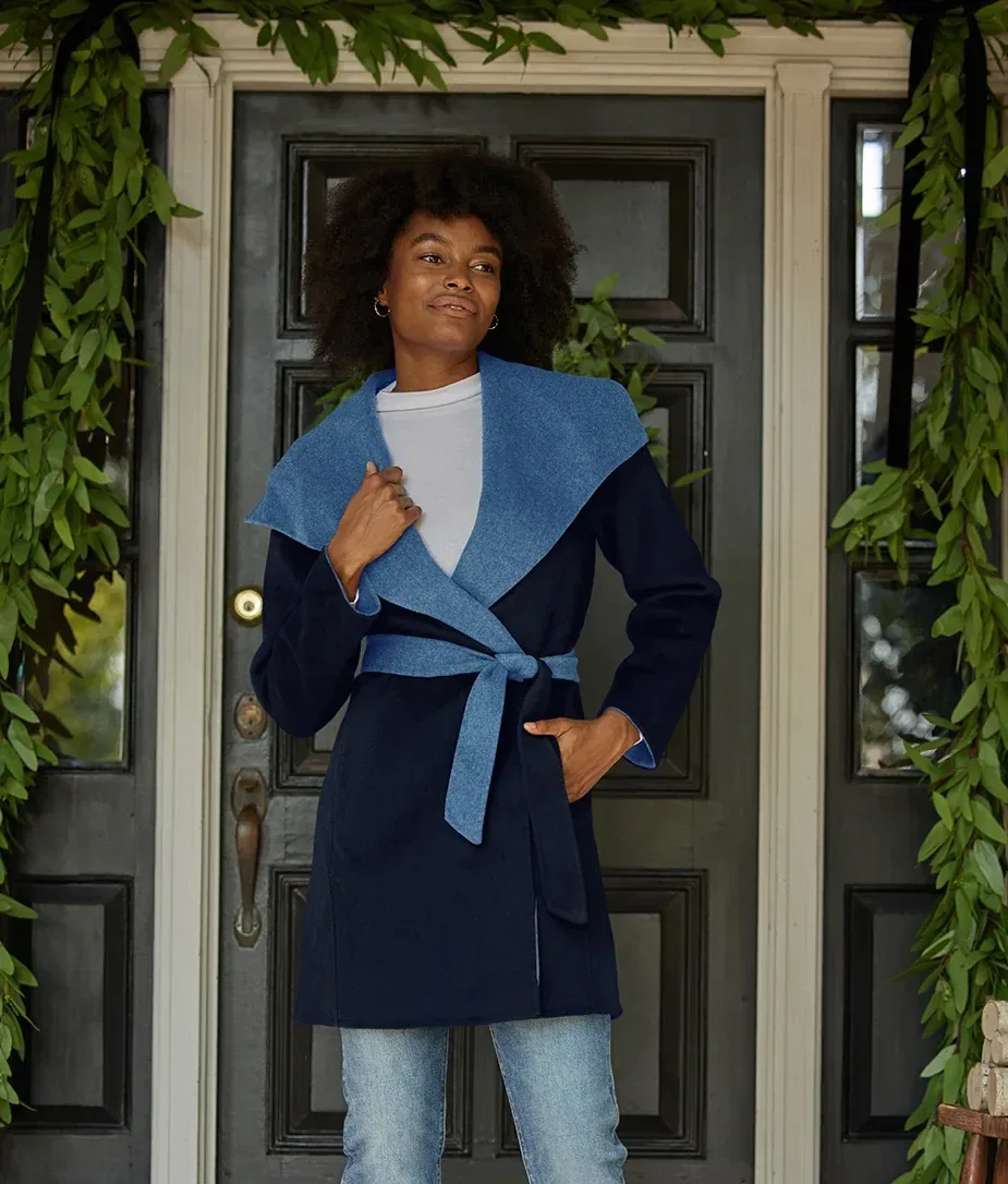 The Warmest Wool Wrap Coat – Midnight & Slate