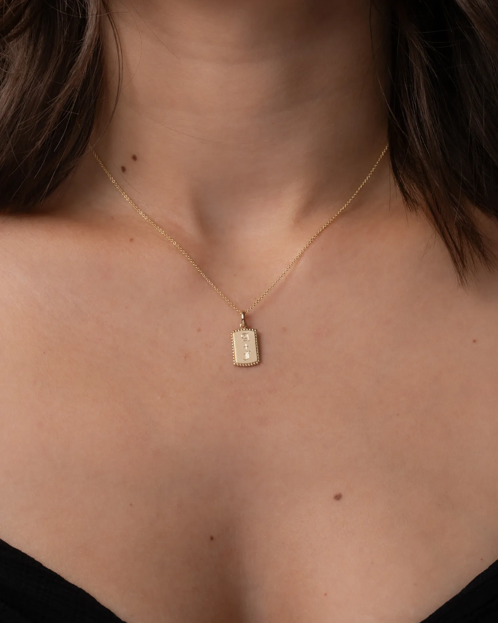 14K Gold Milgrain Tag Pendant