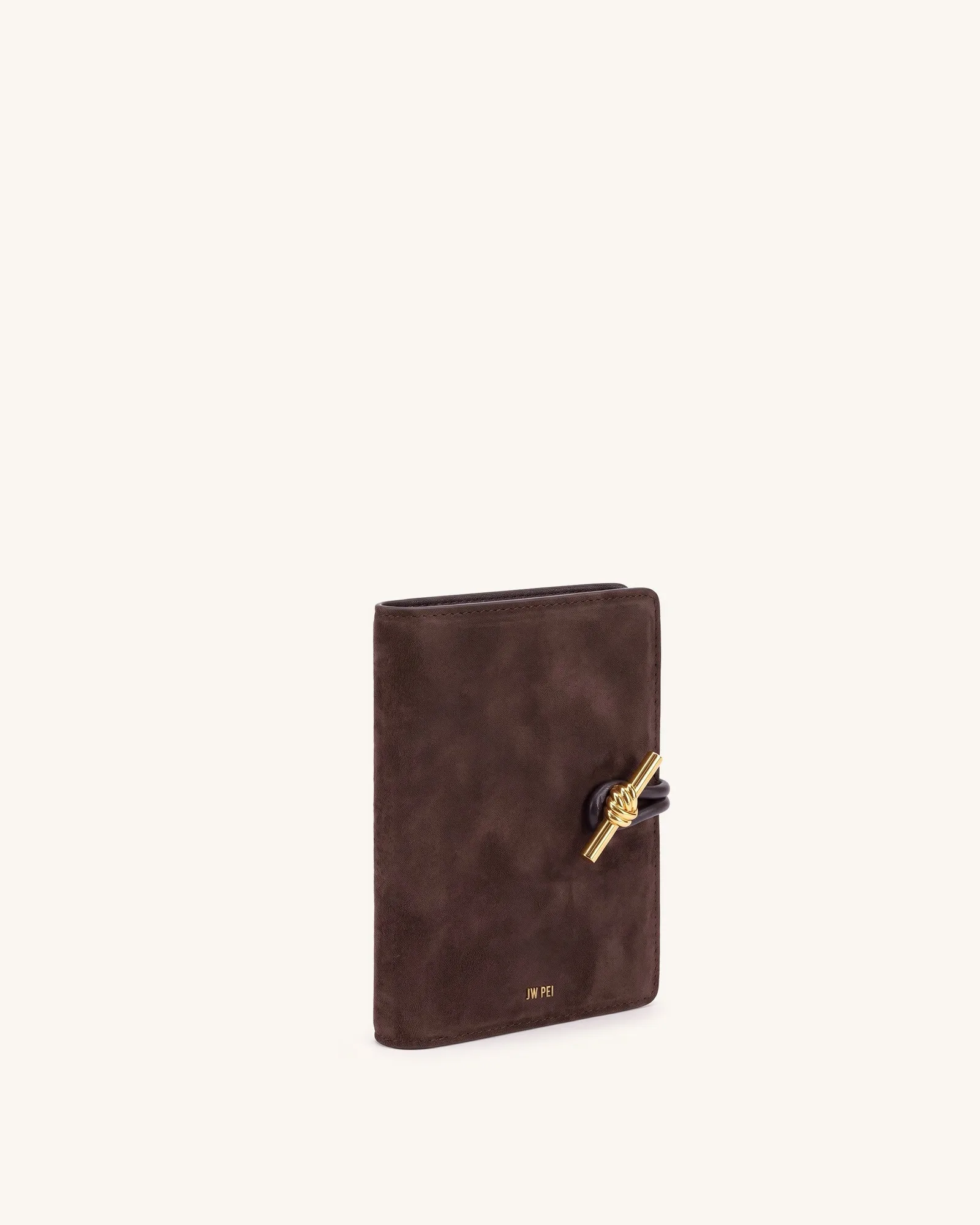 Lena Metal Rope Knot Faux Suede Passport Wallet – Brown