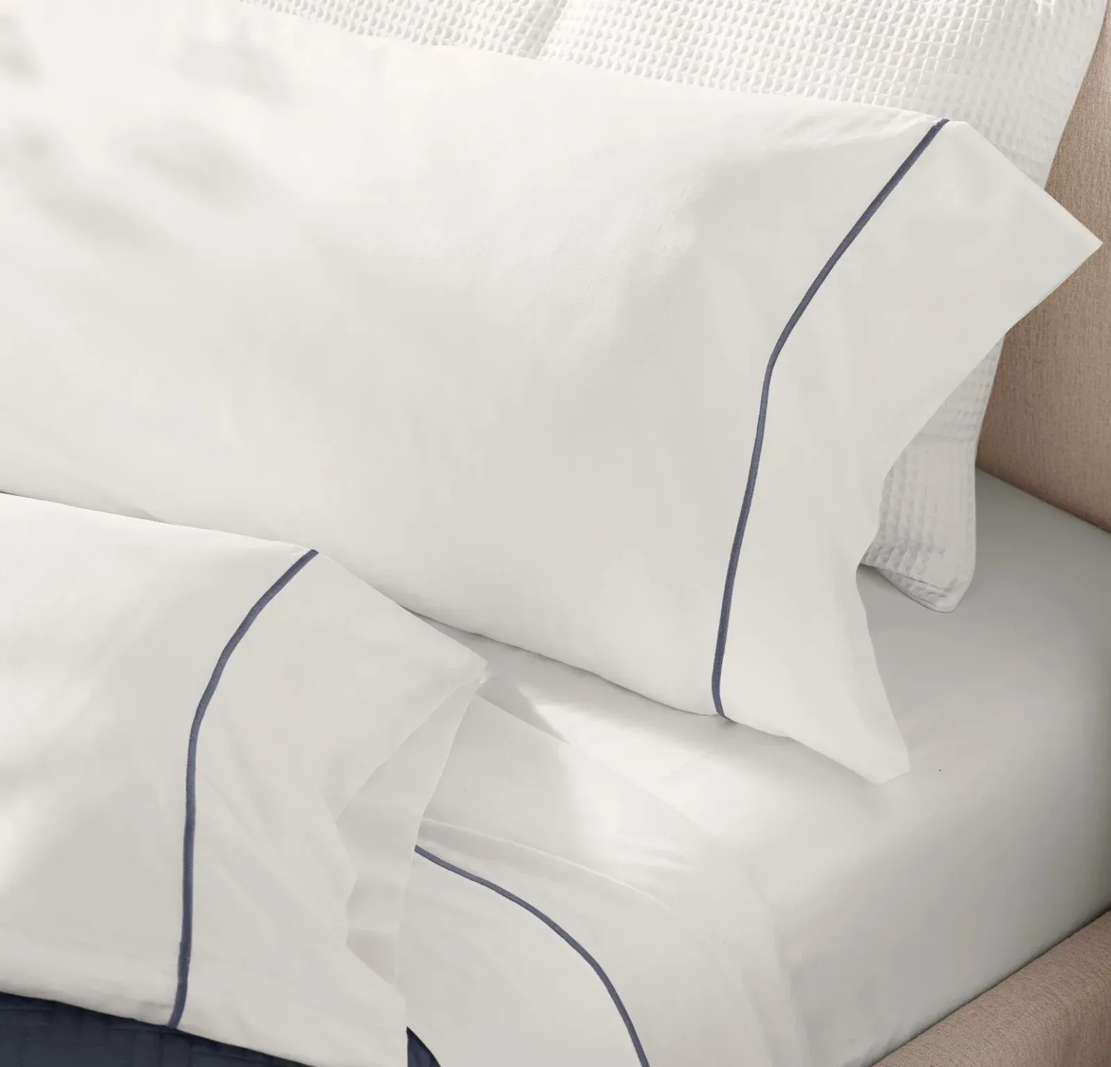 Percale Embellished Pillowcase Set – White/Mineral Embroidered