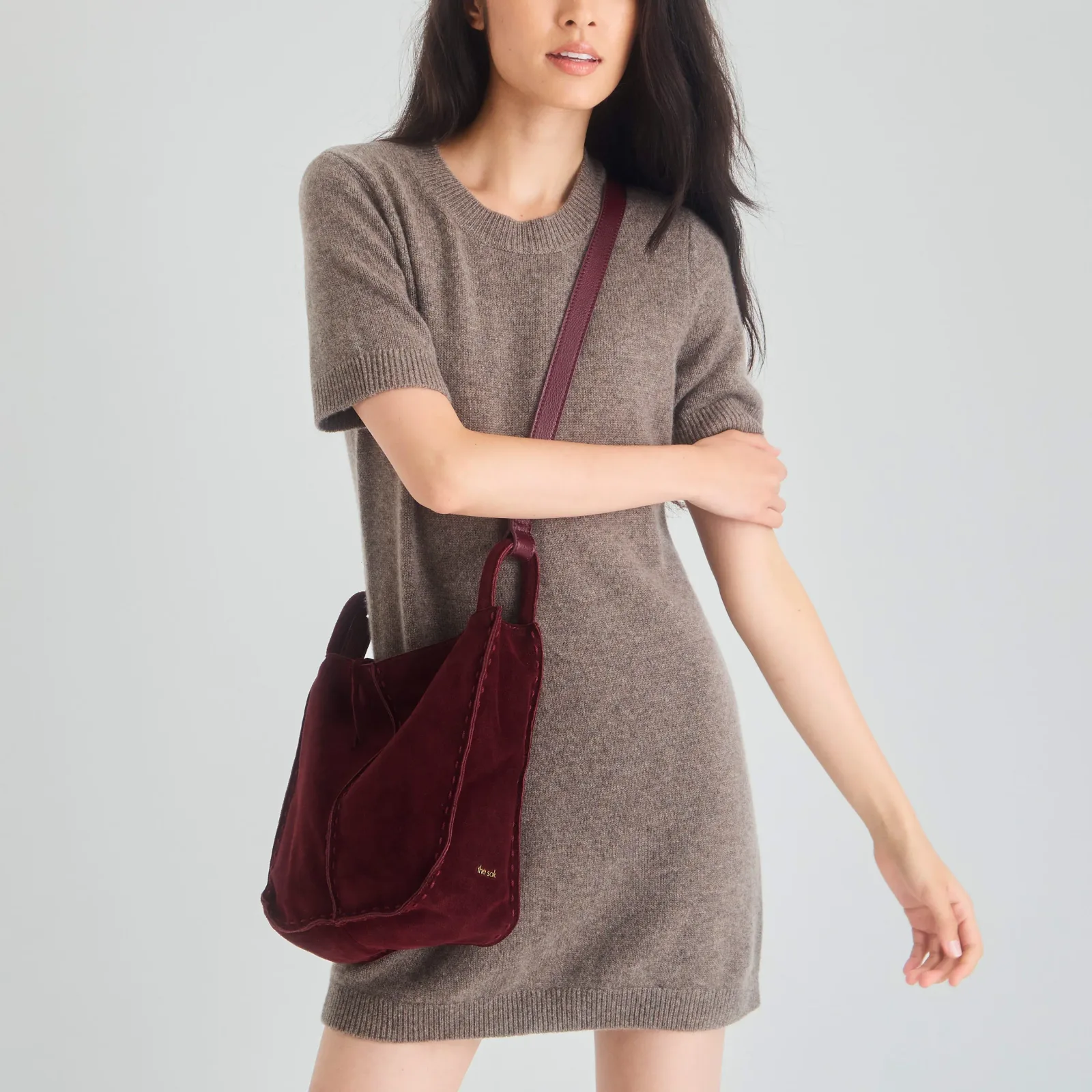 Los Feliz Crossbody – Leather – Black Cherry Suede