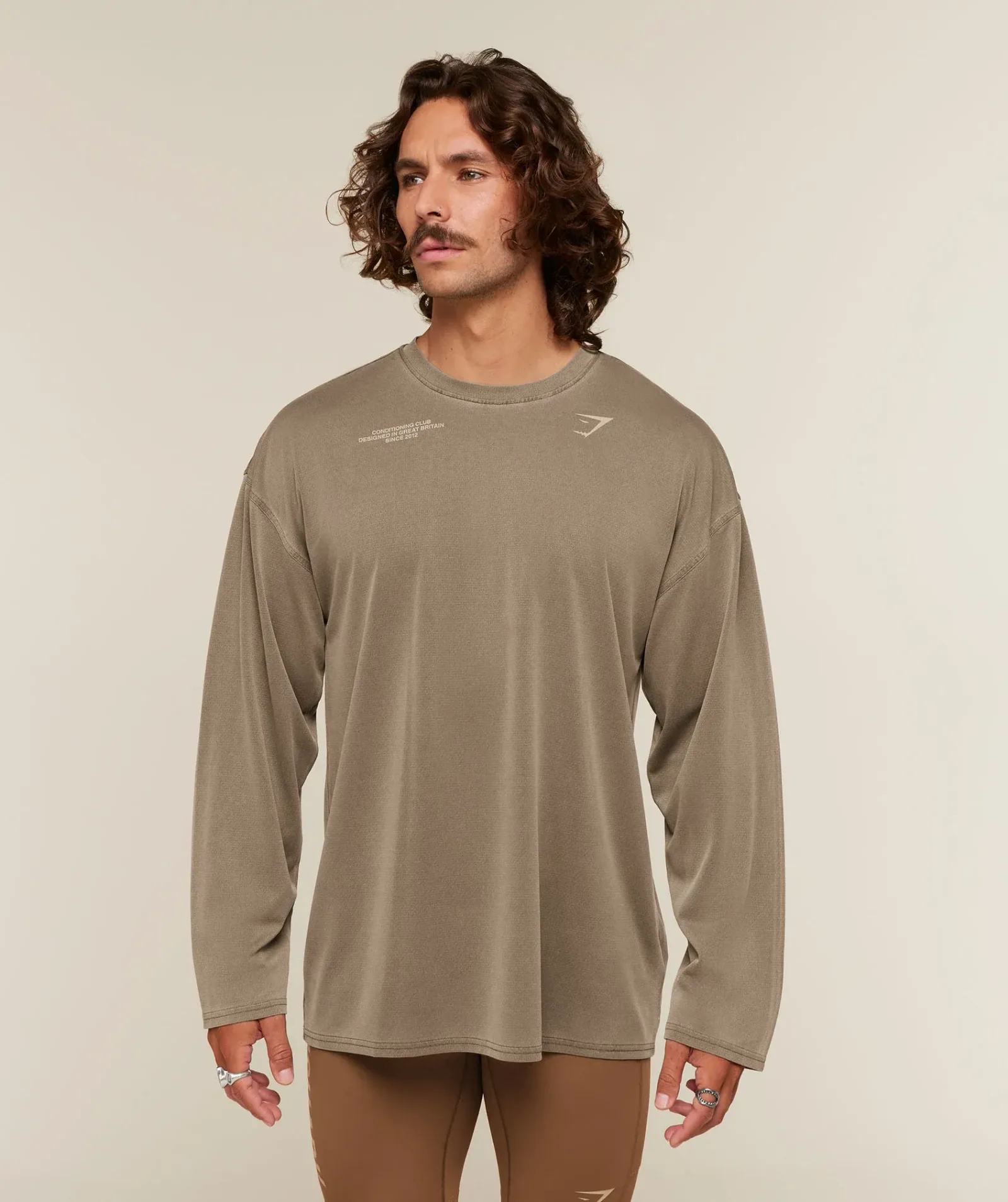 Gymshark Conditioning Club Washed Long Sleeve T-Shirt – Trail Brown/Vanilla Beige/Wash